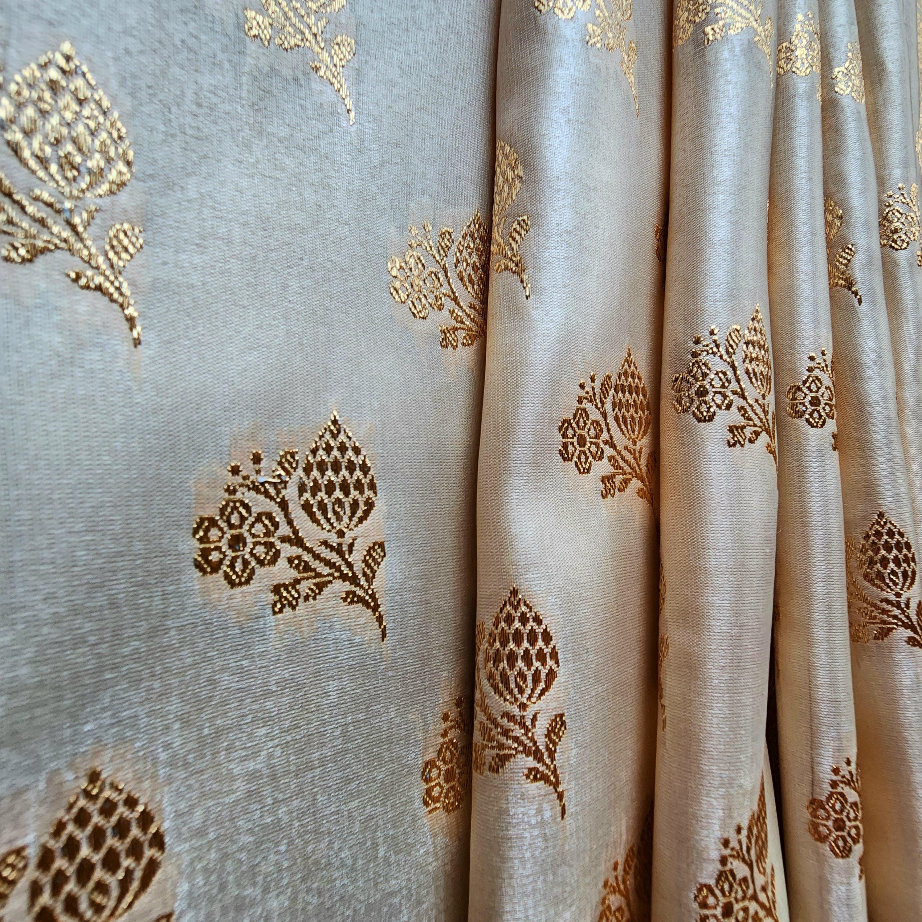 Rich Sand Beige Banarasi Silk Saree with Gold Zari Weaving