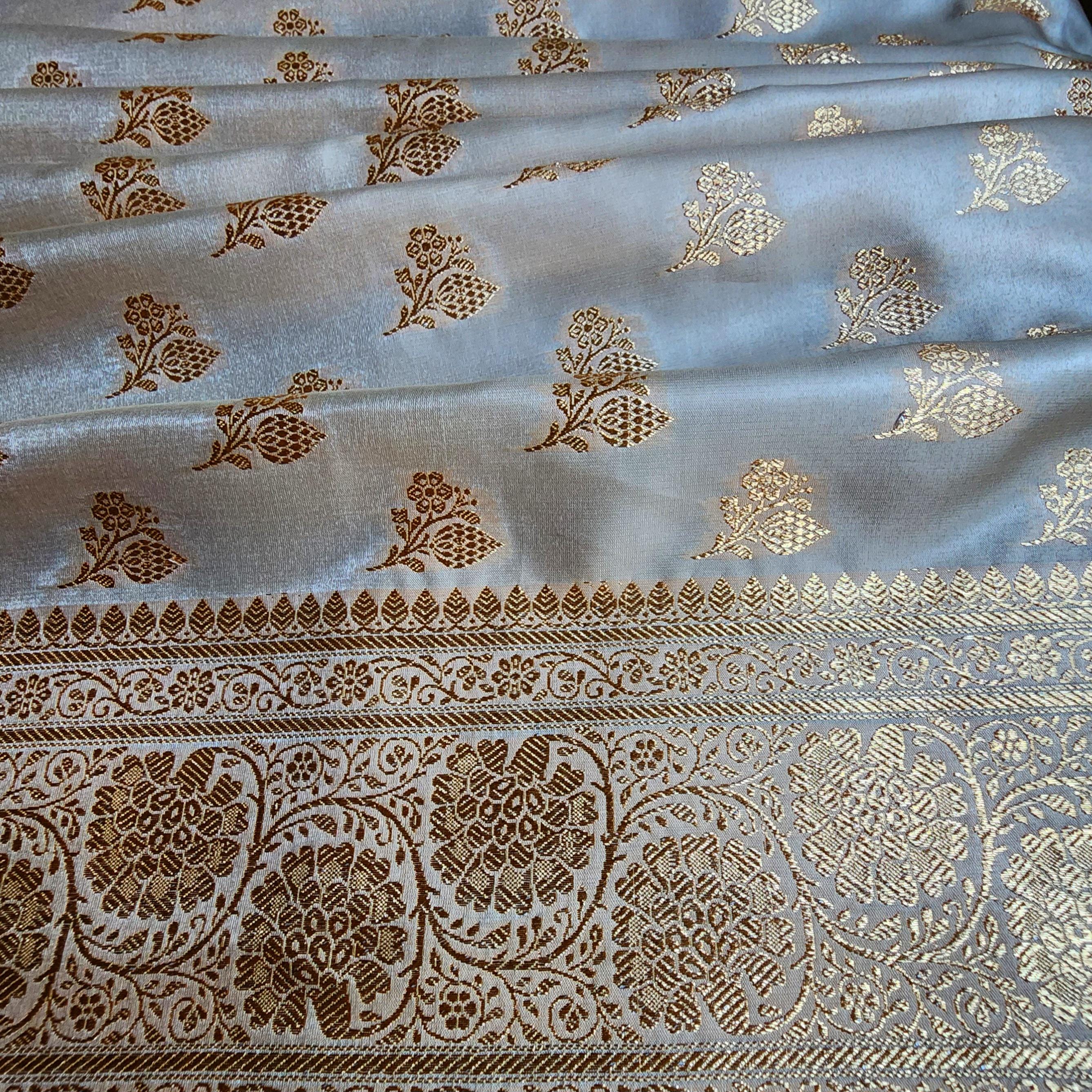 Rich Sand Beige Banarasi Silk Saree with Gold Zari Weaving