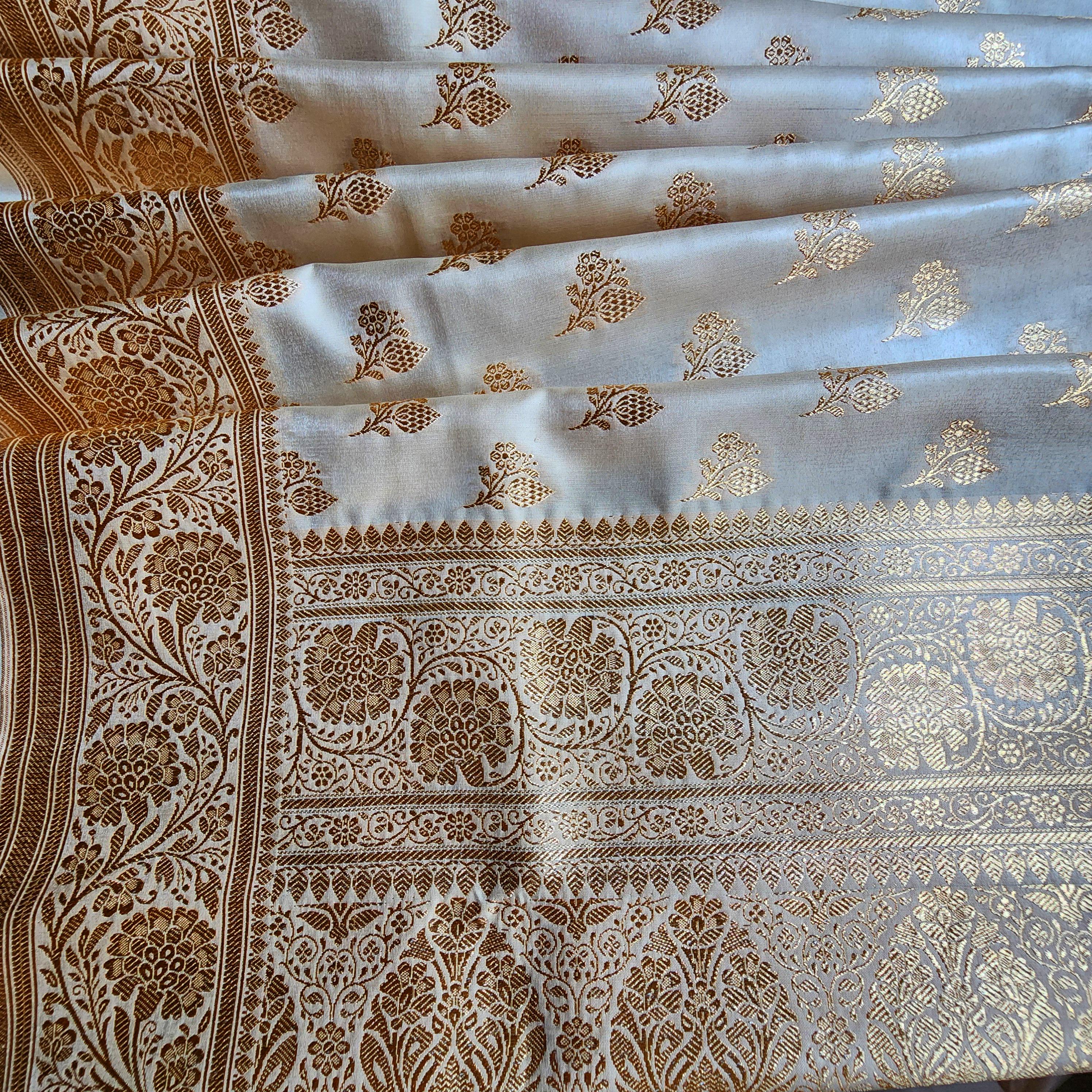 Rich Sand Beige Banarasi Silk Saree with Gold Zari Weaving