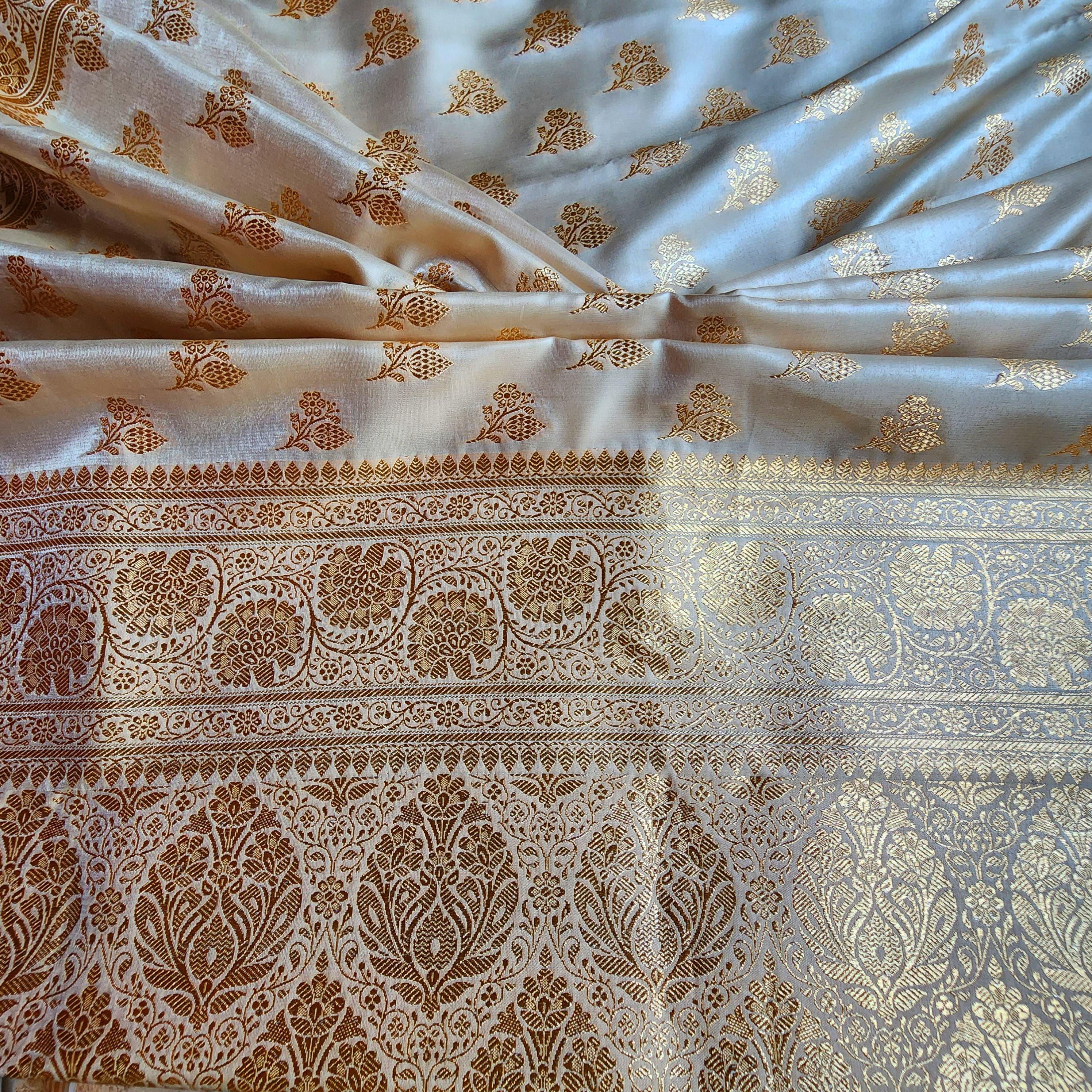 Rich Sand Beige Banarasi Silk Saree with Gold Zari Weaving