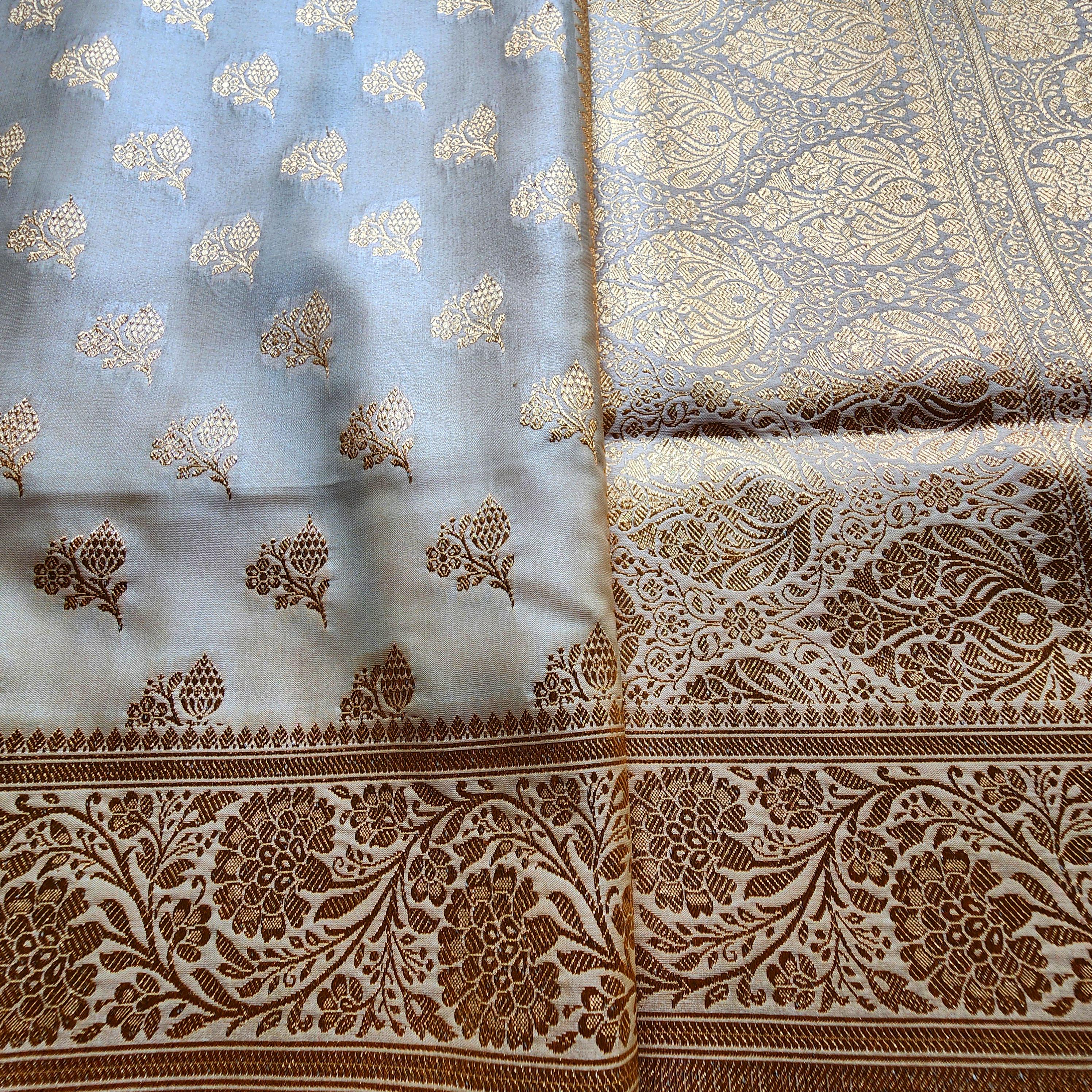 Rich Sand Beige Banarasi Silk Saree with Gold Zari Weaving