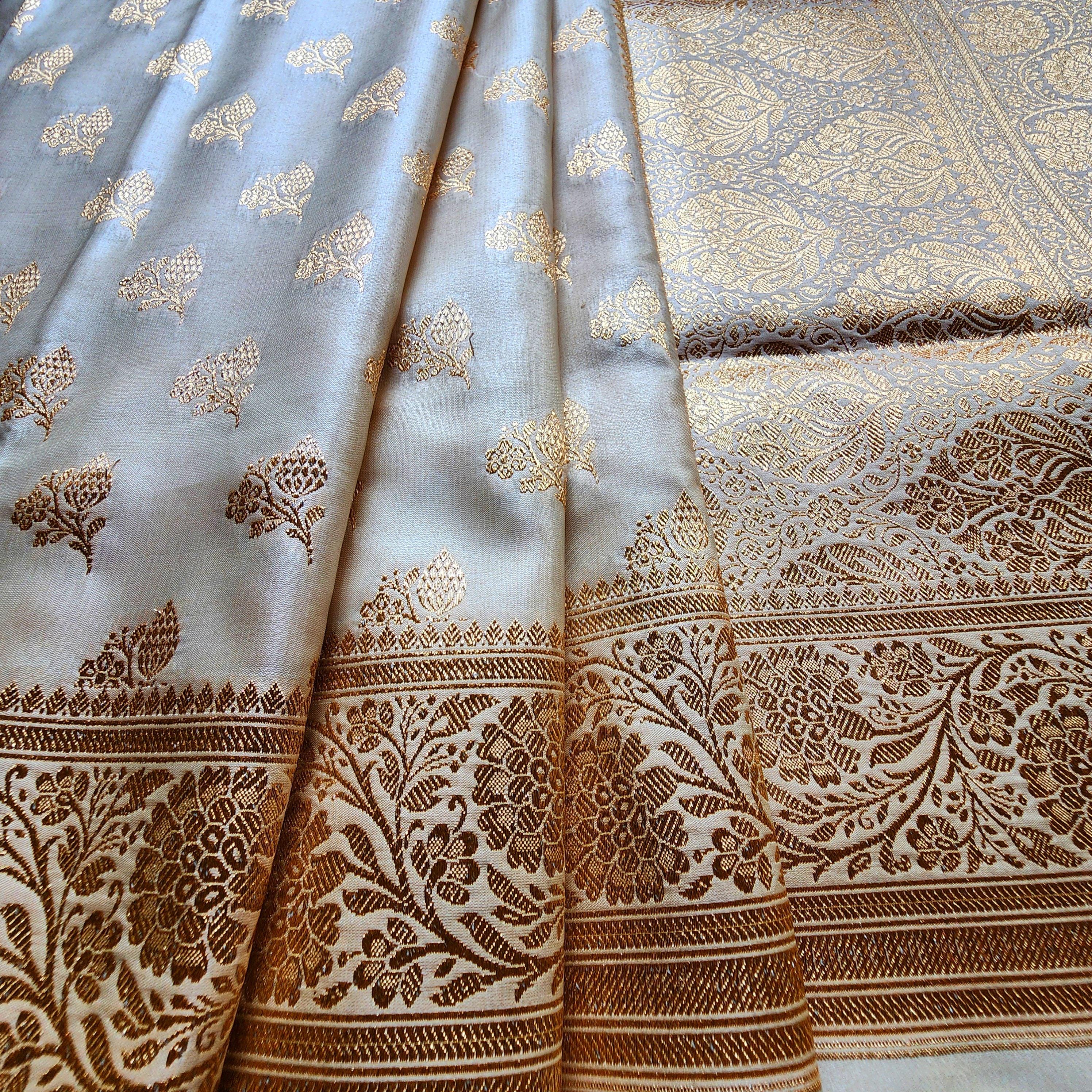 Rich Sand Beige Banarasi Silk Saree with Gold Zari Weaving