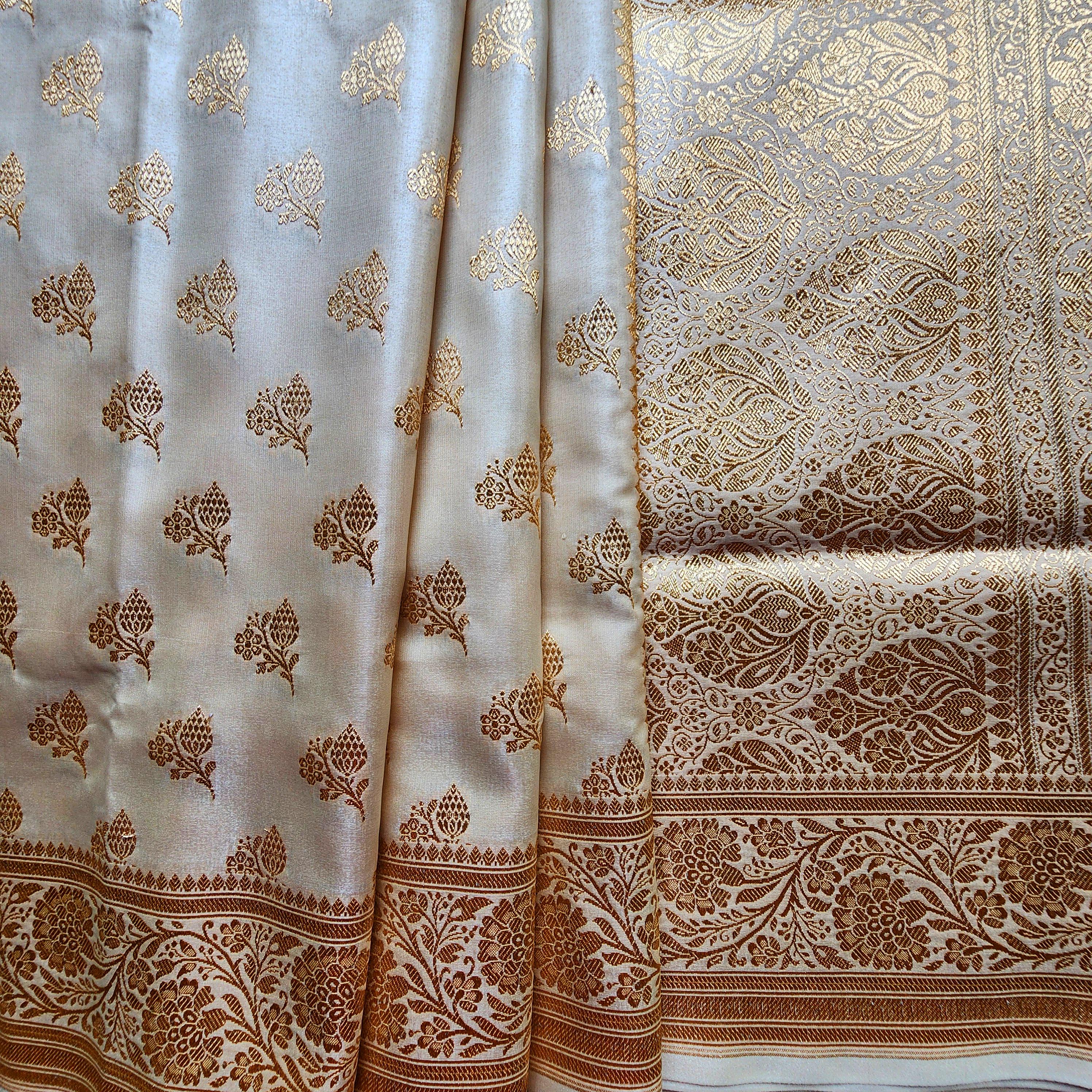 Rich Sand Beige Banarasi Silk Saree with Gold Zari Weaving