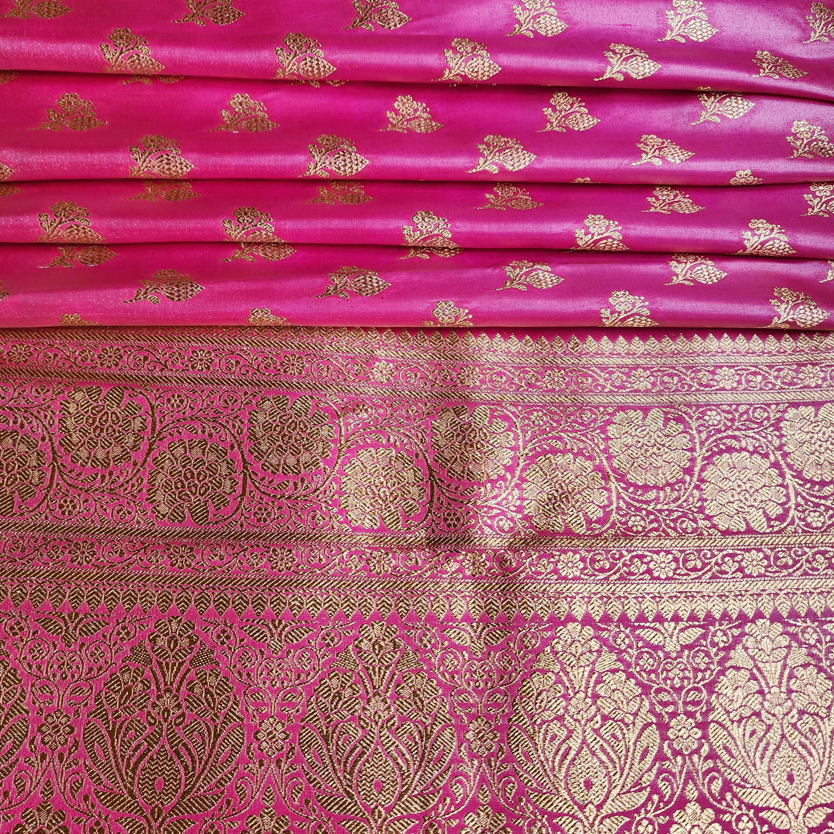 Rich Rani Pink Banarasi Silk Saree with Gold Zari Weaving