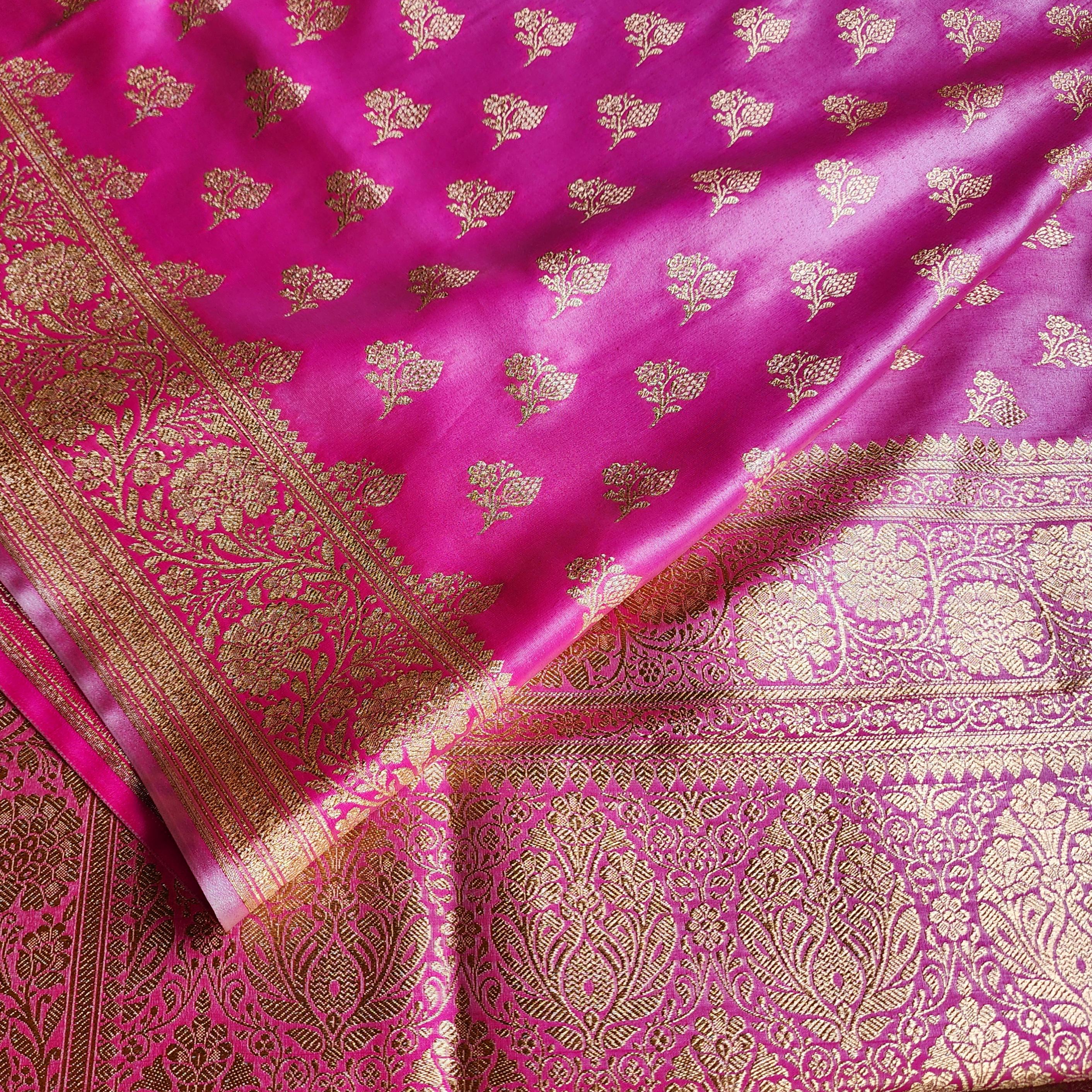 Rich Rani Pink Banarasi Silk Saree with Gold Zari Weaving