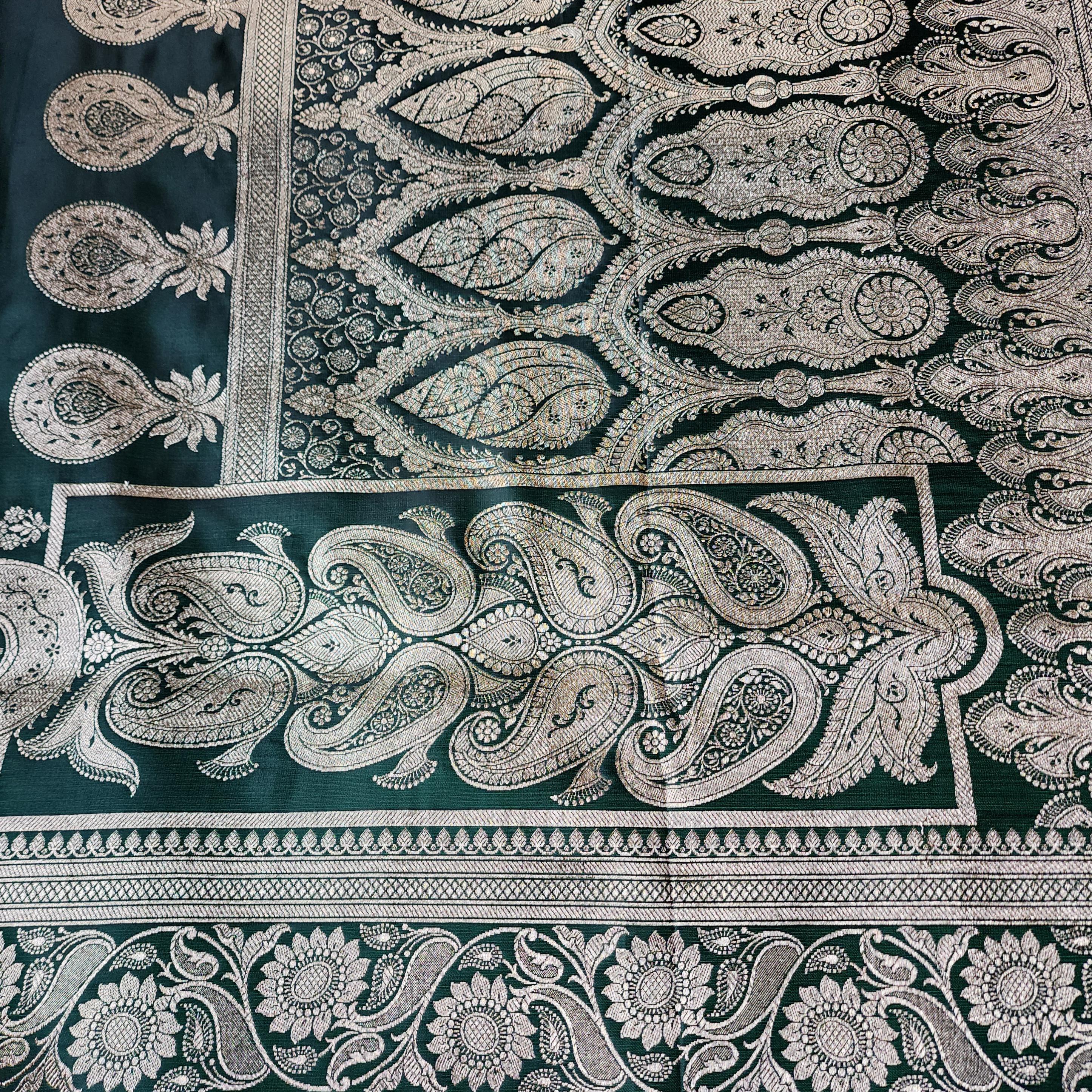 Deep Emerald Green Pure Banarasi Katan Silk Saree with light Gold Zari Weaving