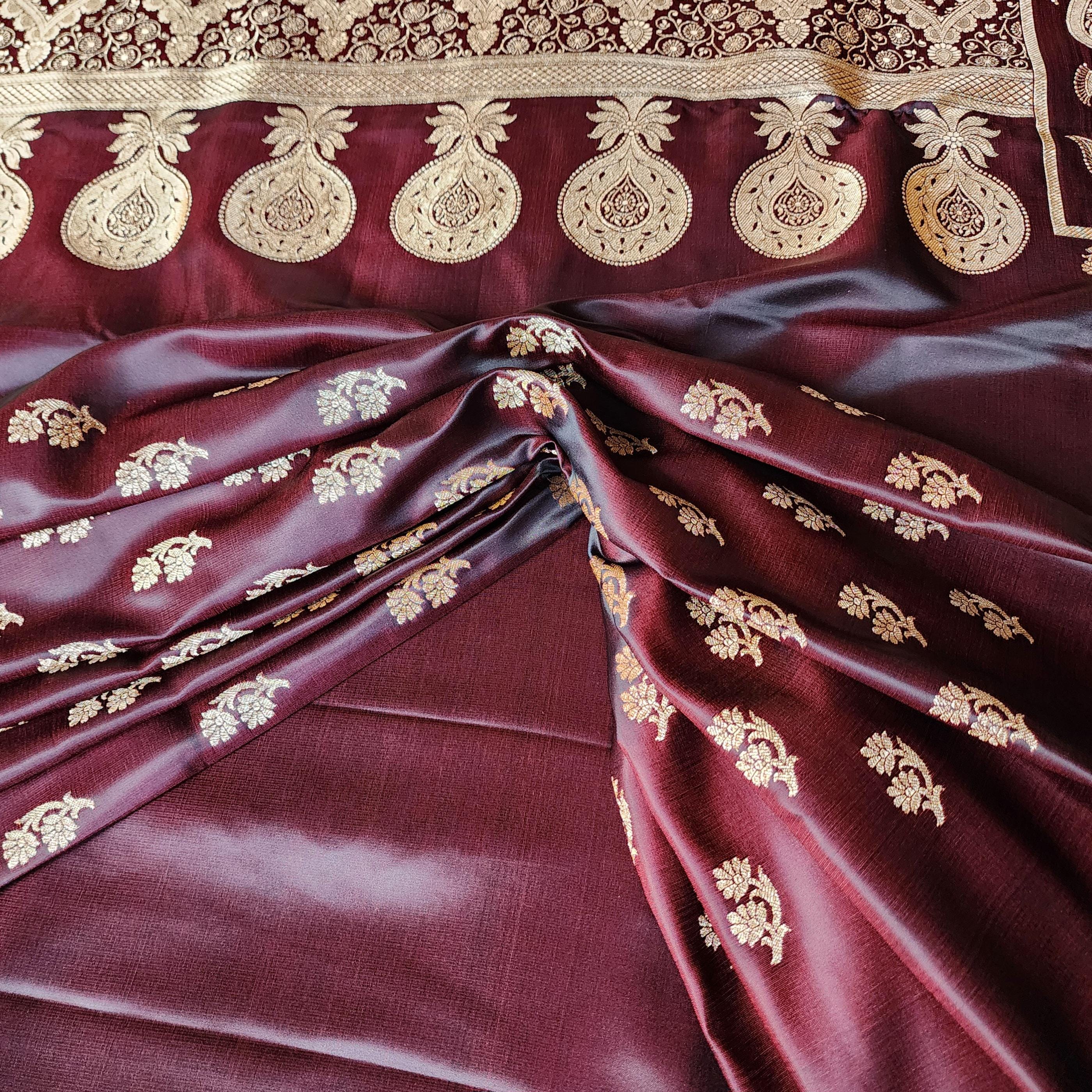 Coffee Brown Pure Banarasi Katan Silk Saree with light Gold Zari Weaving