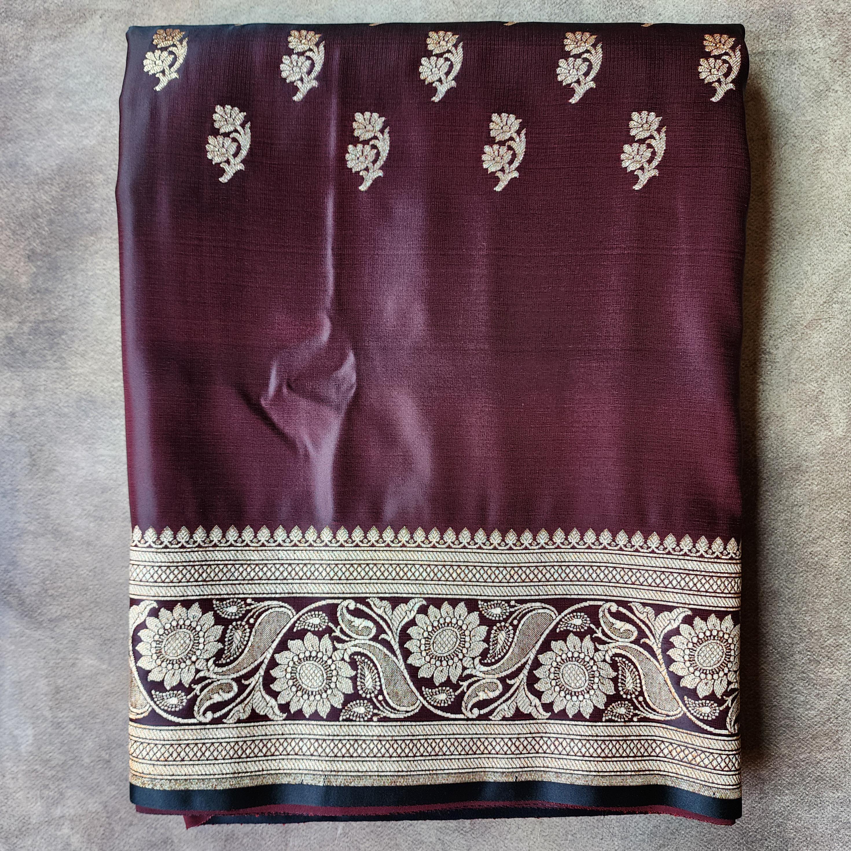 Coffee Brown Pure Banarasi Katan Silk Saree with light Gold Zari Weaving