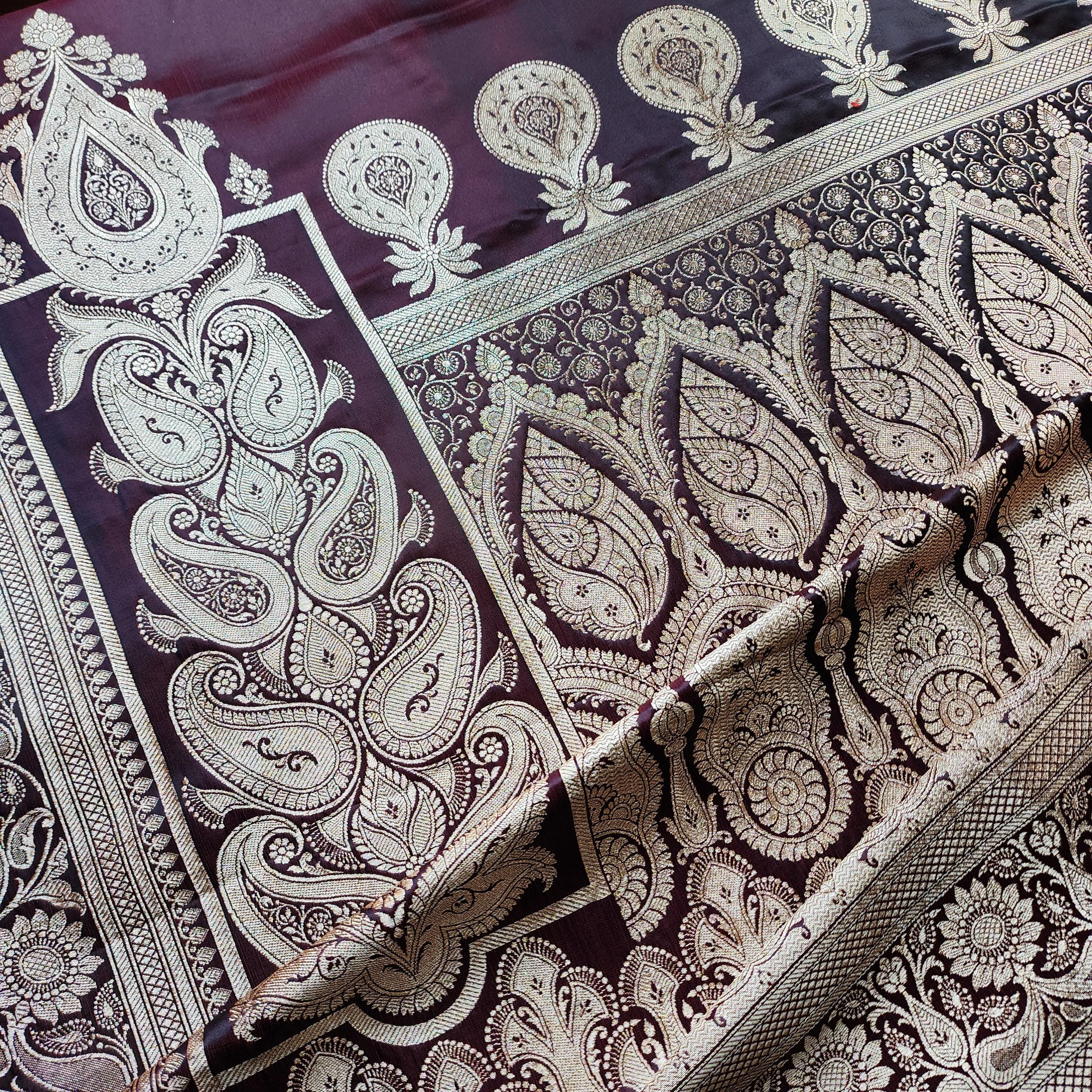 Coffee Brown Pure Banarasi Katan Silk Saree with light Gold Zari Weaving