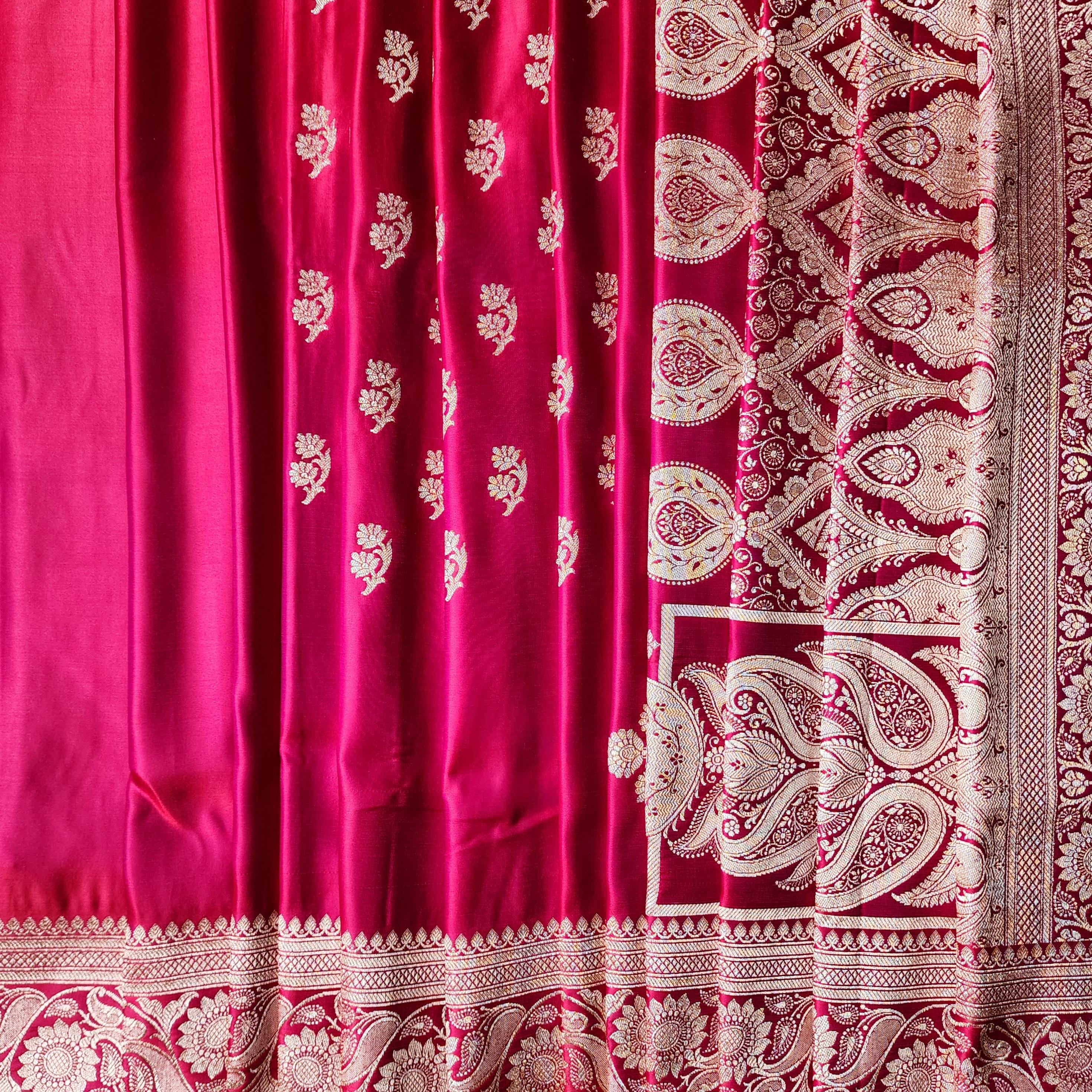 Bright Red Pure Banarasi Katan Silk Saree with light Gold Zari Weaving