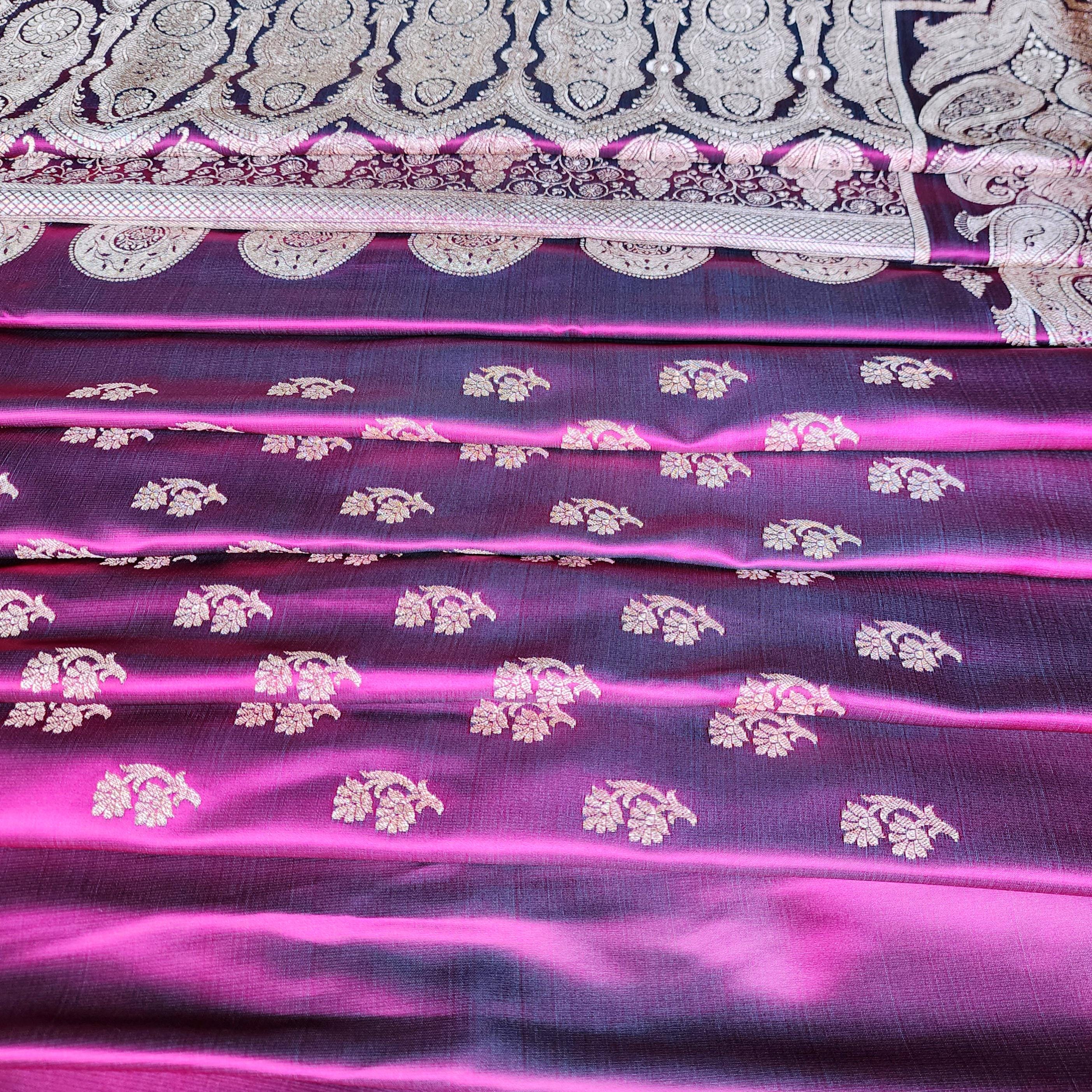 Hot Pink Pure Banarasi Katan Silk Saree with light Gold Zari Weaving
