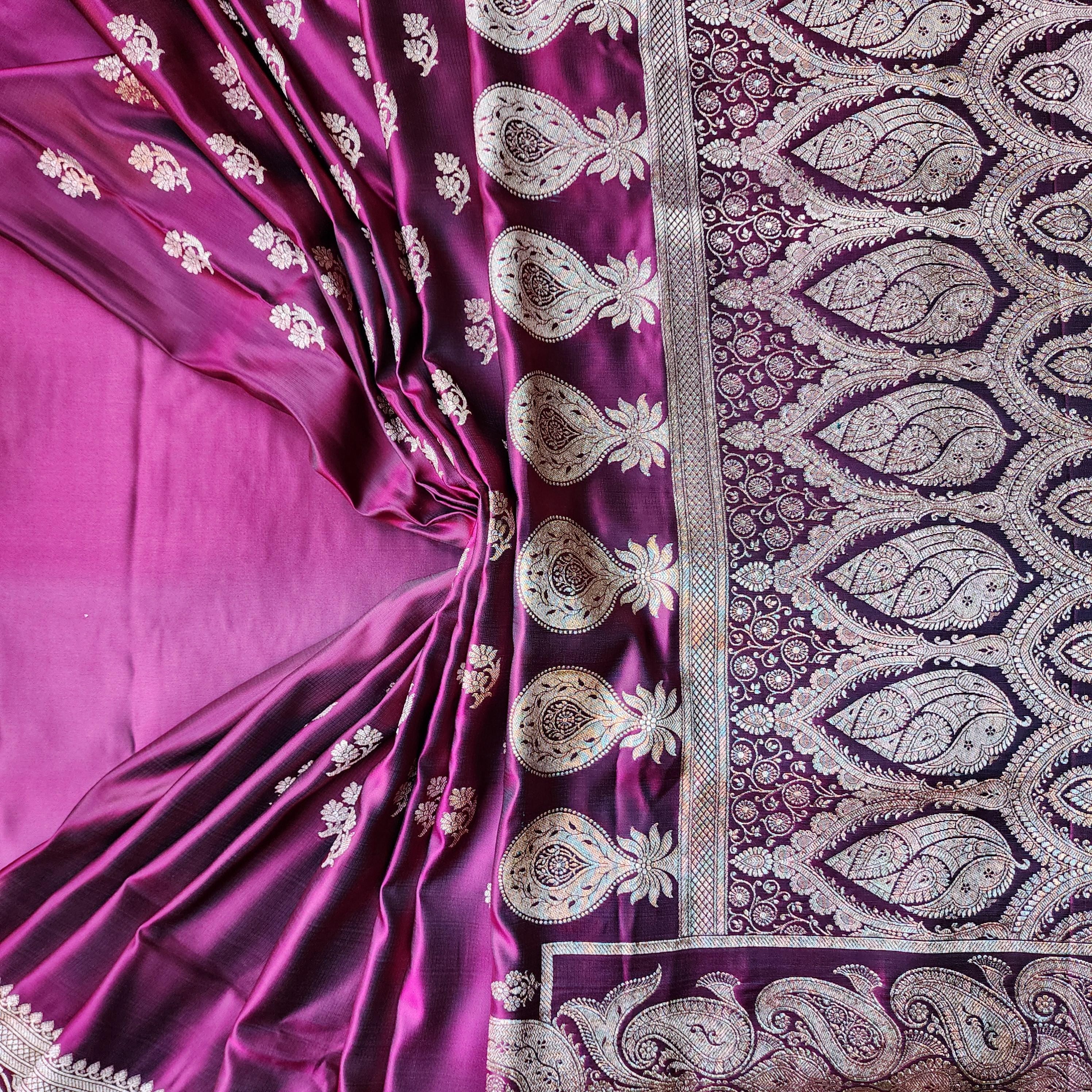 Hot Pink Pure Banarasi Katan Silk Saree with light Gold Zari Weaving