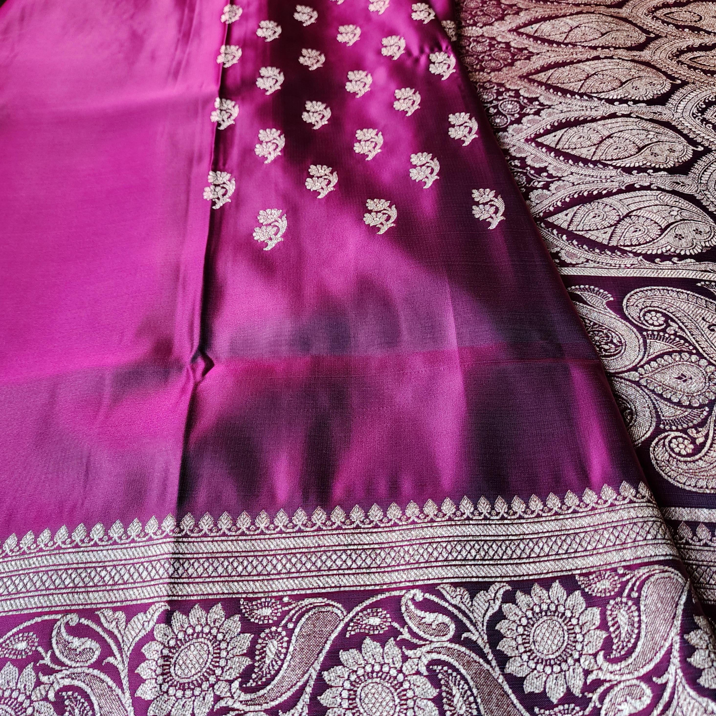 Hot Pink Pure Banarasi Katan Silk Saree with light Gold Zari Weaving