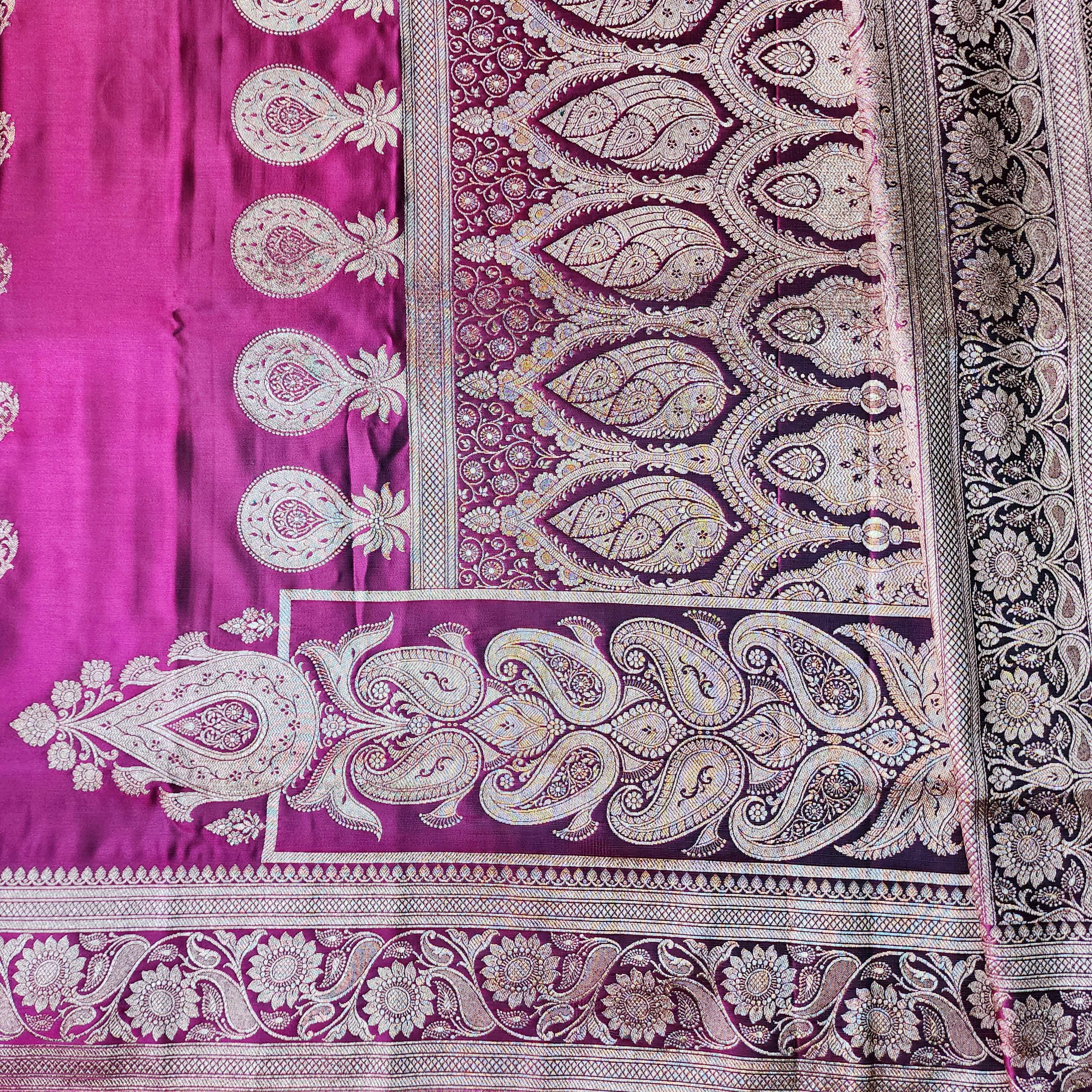 Hot Pink Pure Banarasi Katan Silk Saree with light Gold Zari Weaving