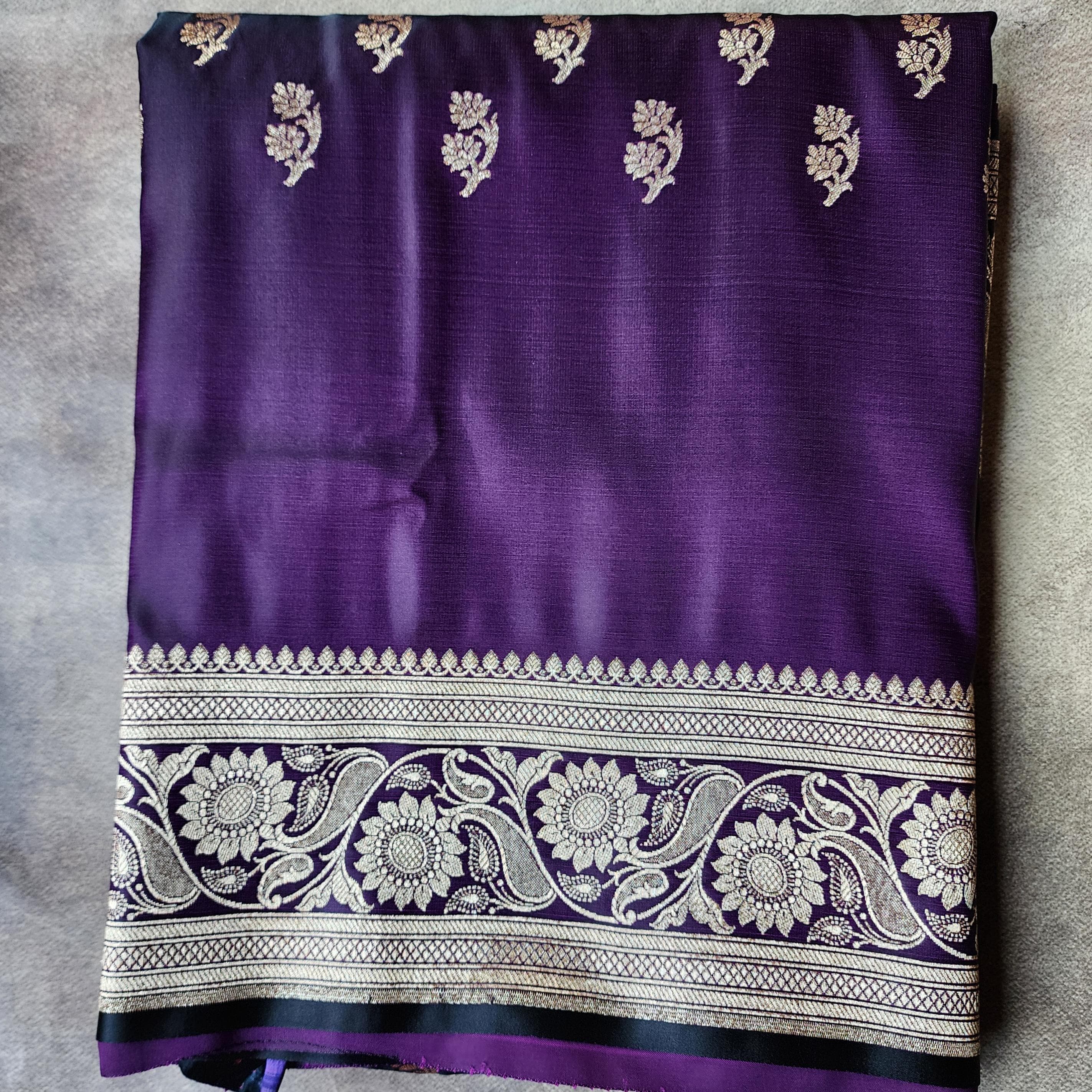 Plum Purple Pure Banarasi Katan Silk Saree with light Gold Zari Weaving
