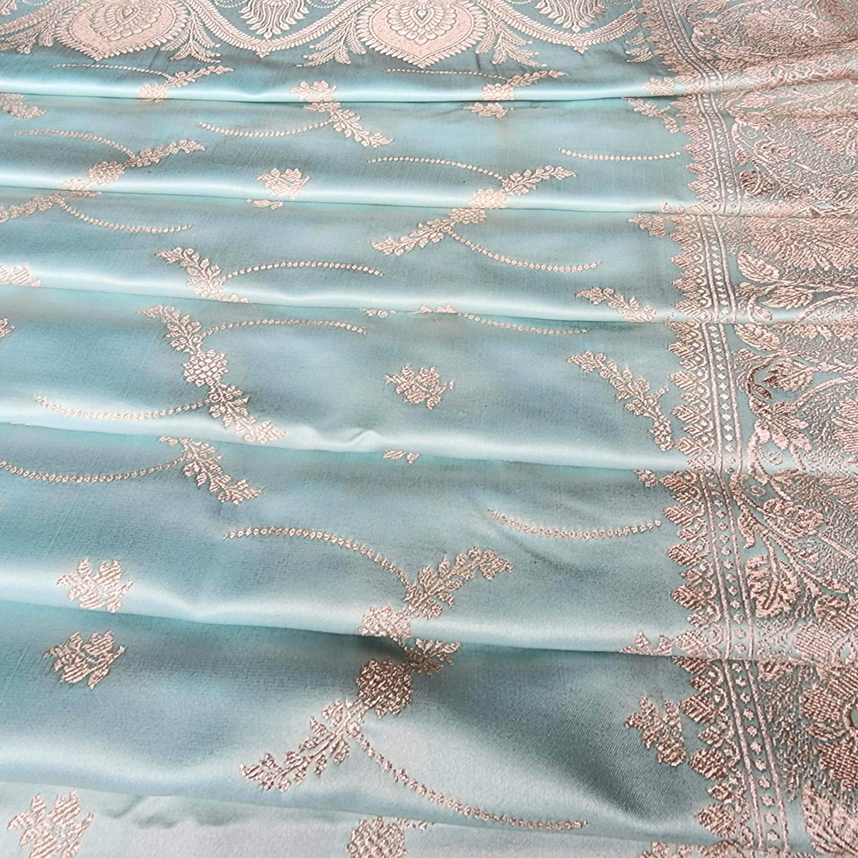 Rich Sky Blue Banarasi Katan Silk Saree | Light Gold Zari weaving