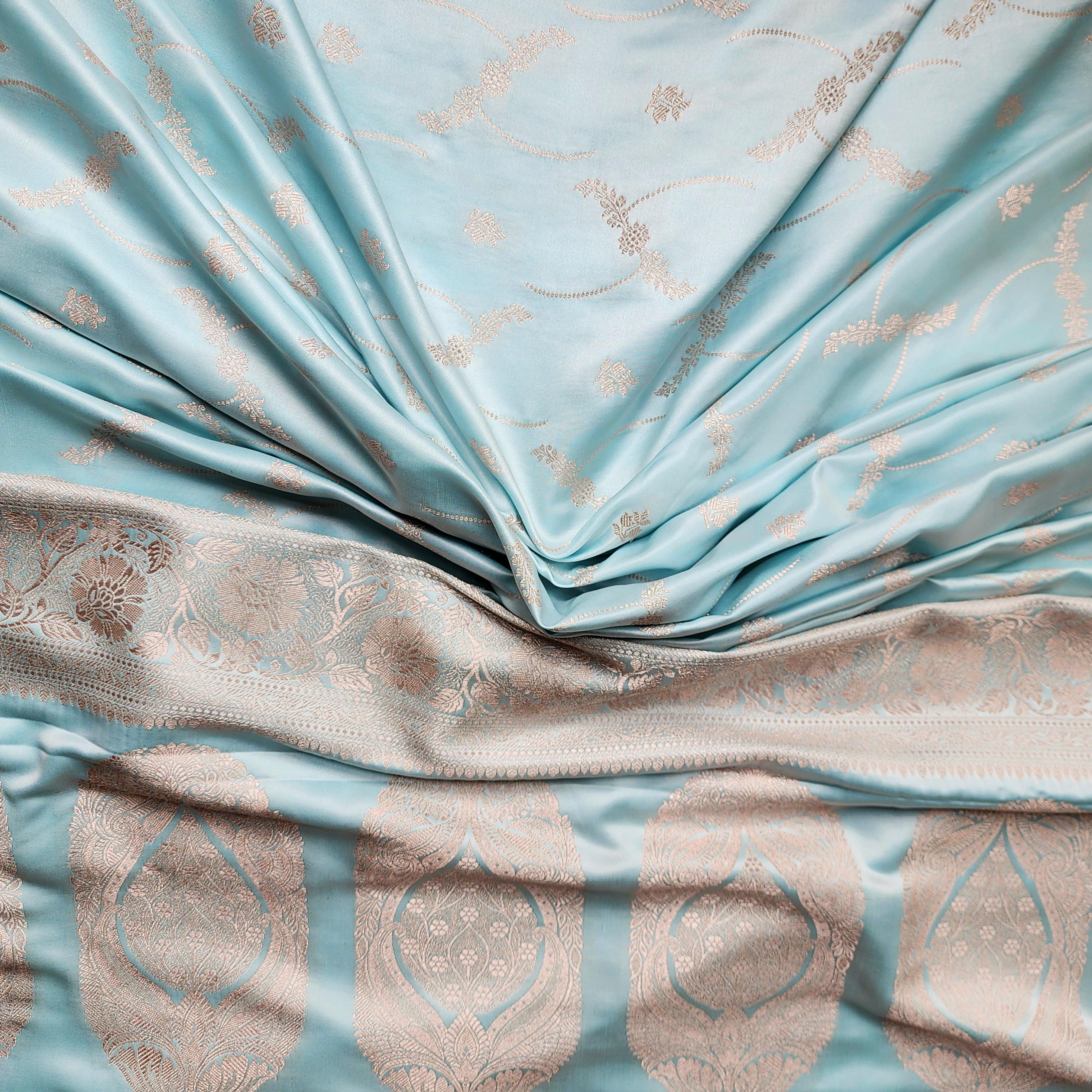 Rich Sky Blue Banarasi Katan Silk Saree | Light Gold Zari weaving