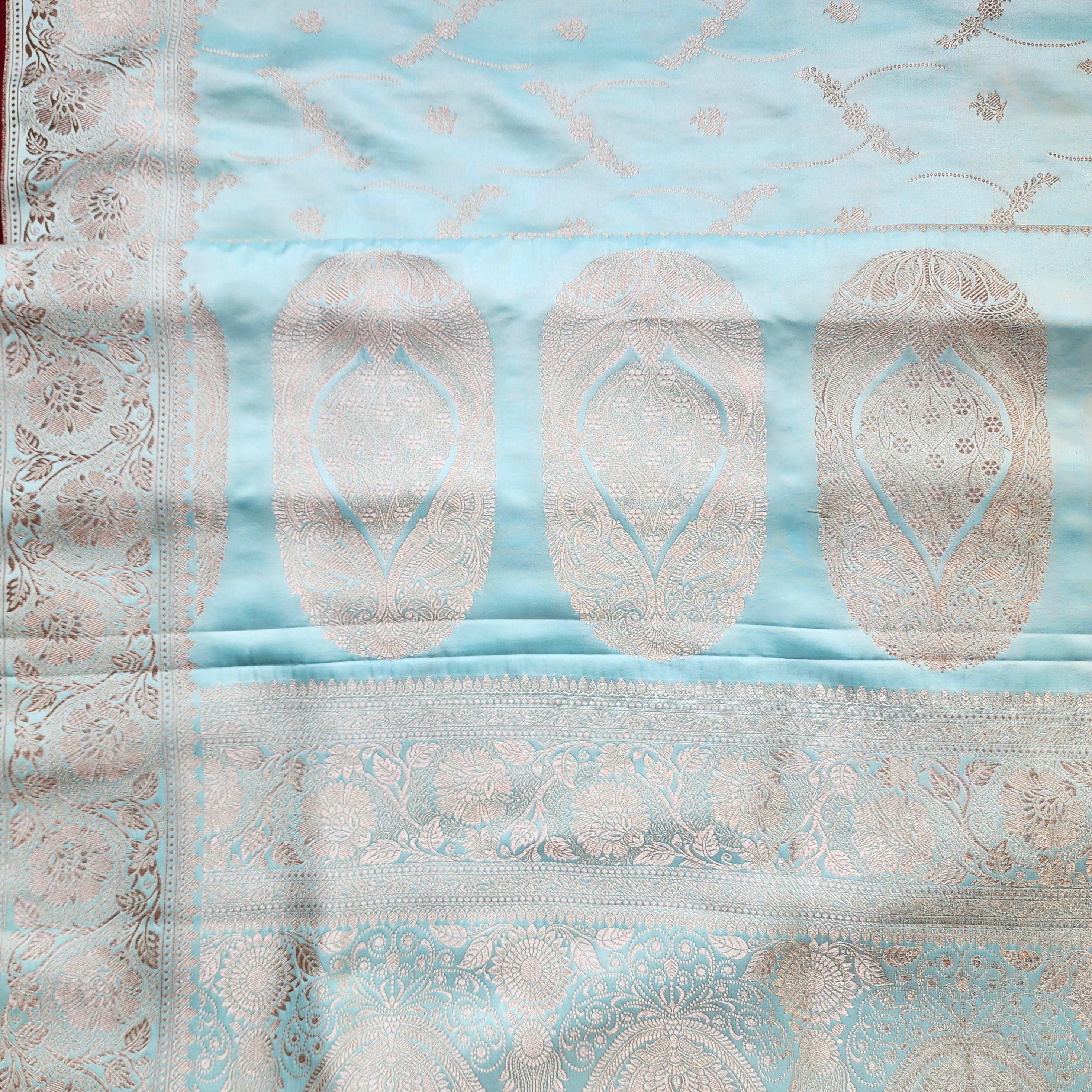 Rich Sky Blue Banarasi Katan Silk Saree | Light Gold Zari weaving