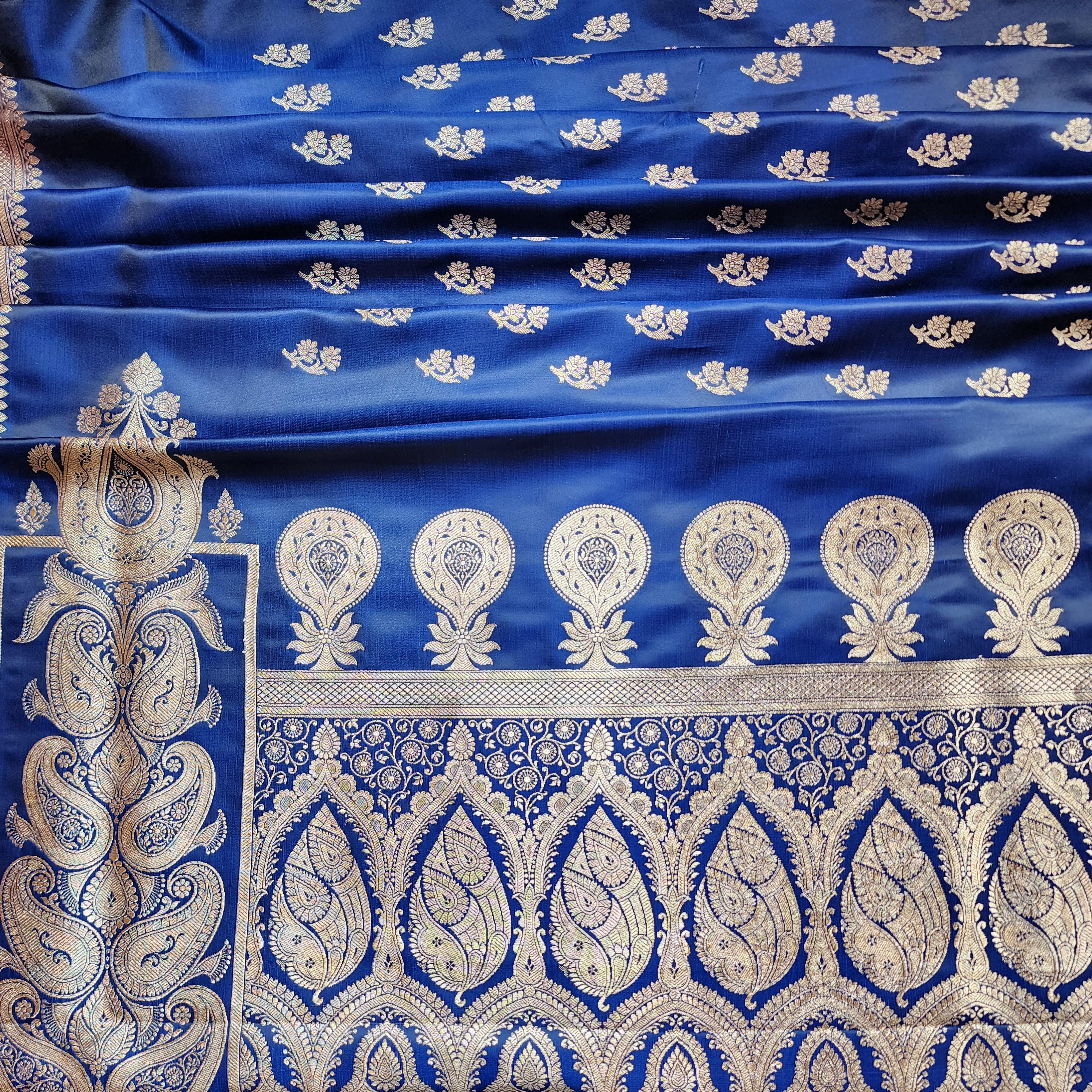 Rich Royal Blue Pure Banarasi Katan Silk Saree with light Gold Zari Weaving