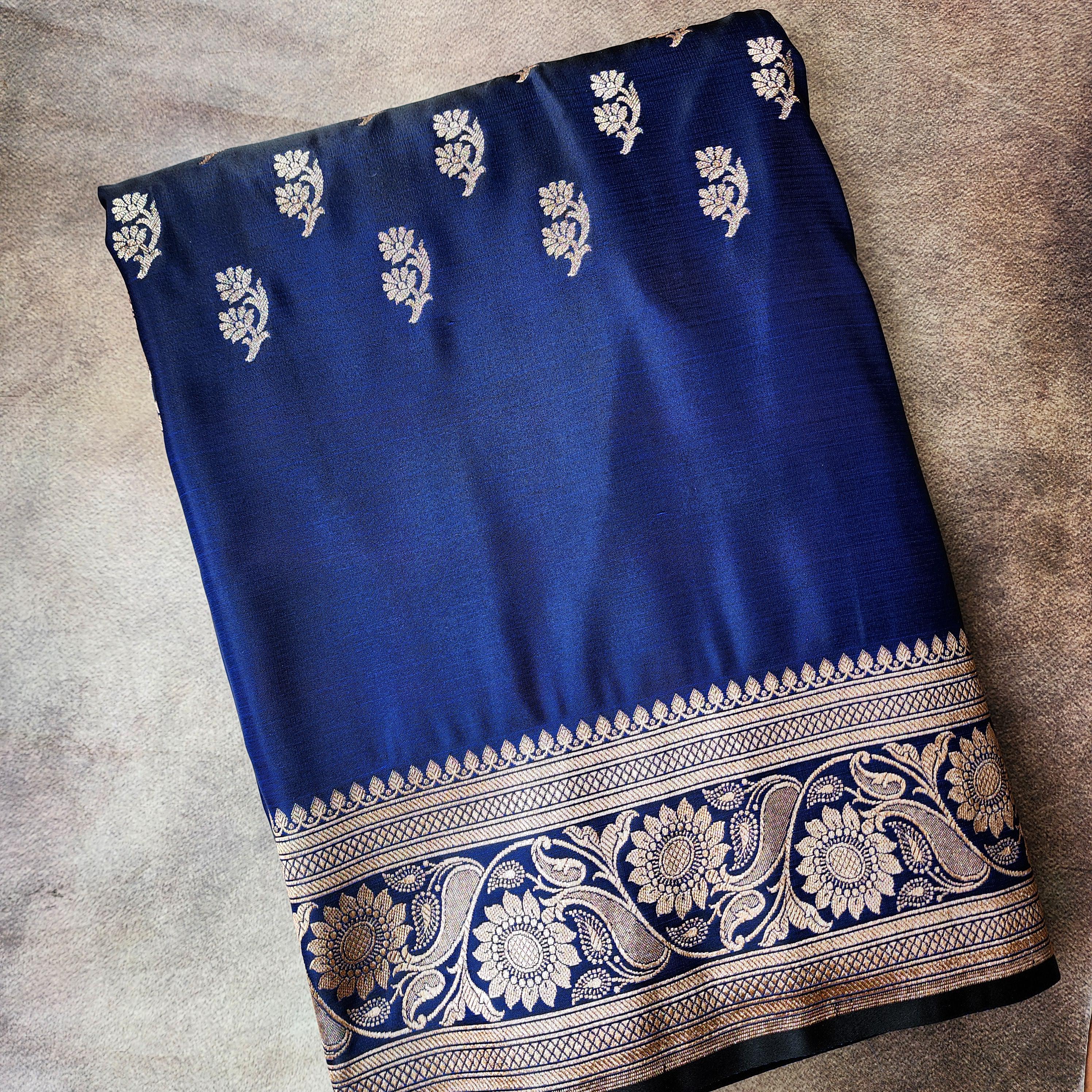 Rich Royal Blue Pure Banarasi Katan Silk Saree with light Gold Zari Weaving