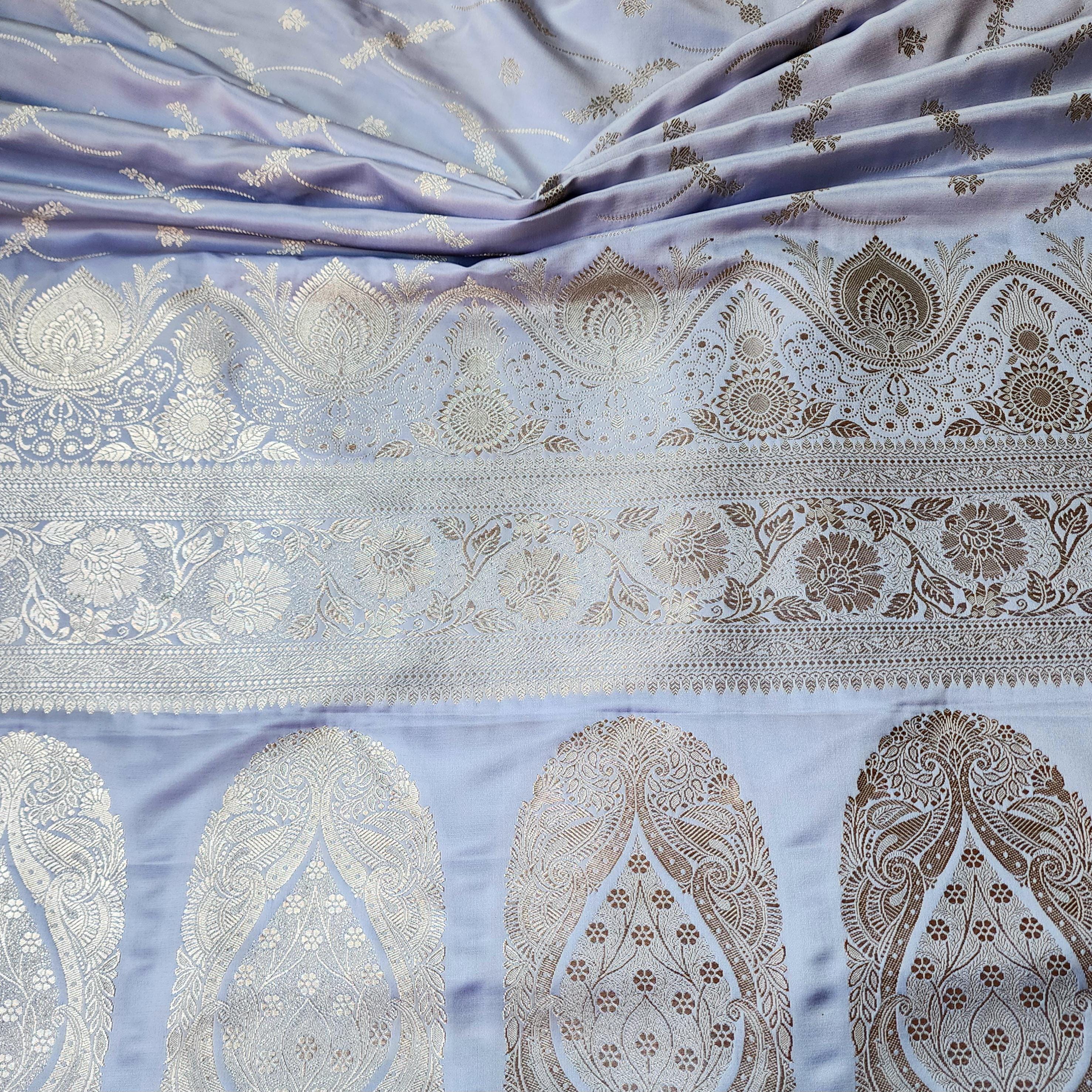 Lavender Pure Banarasi Katan Silk Saree with light Gold Zari Weaving