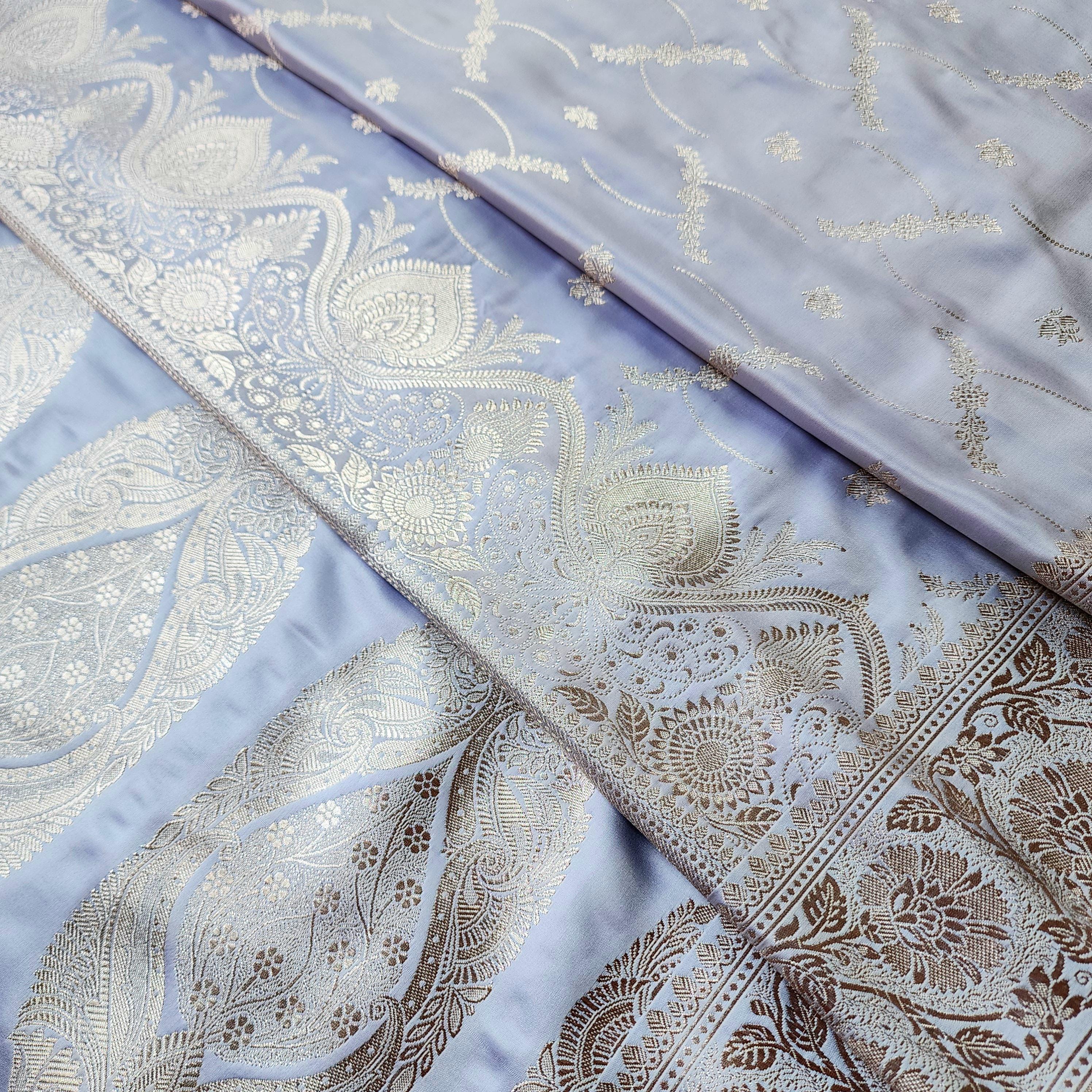 Lavender Pure Banarasi Katan Silk Saree with light Gold Zari Weaving