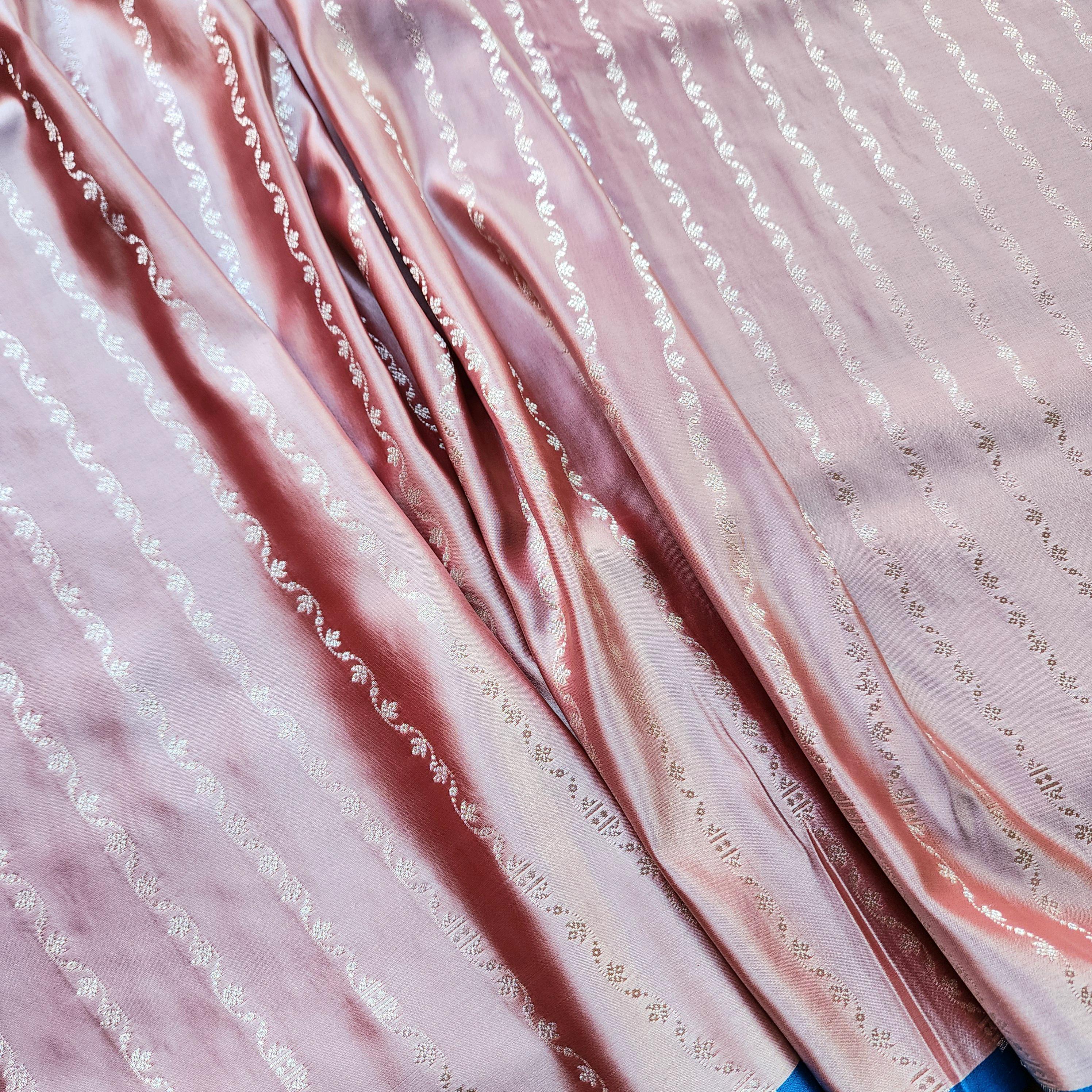 Dusty Rose Pink Pure Banarasi Katan Silk Saree with light Gold Zari Weaving