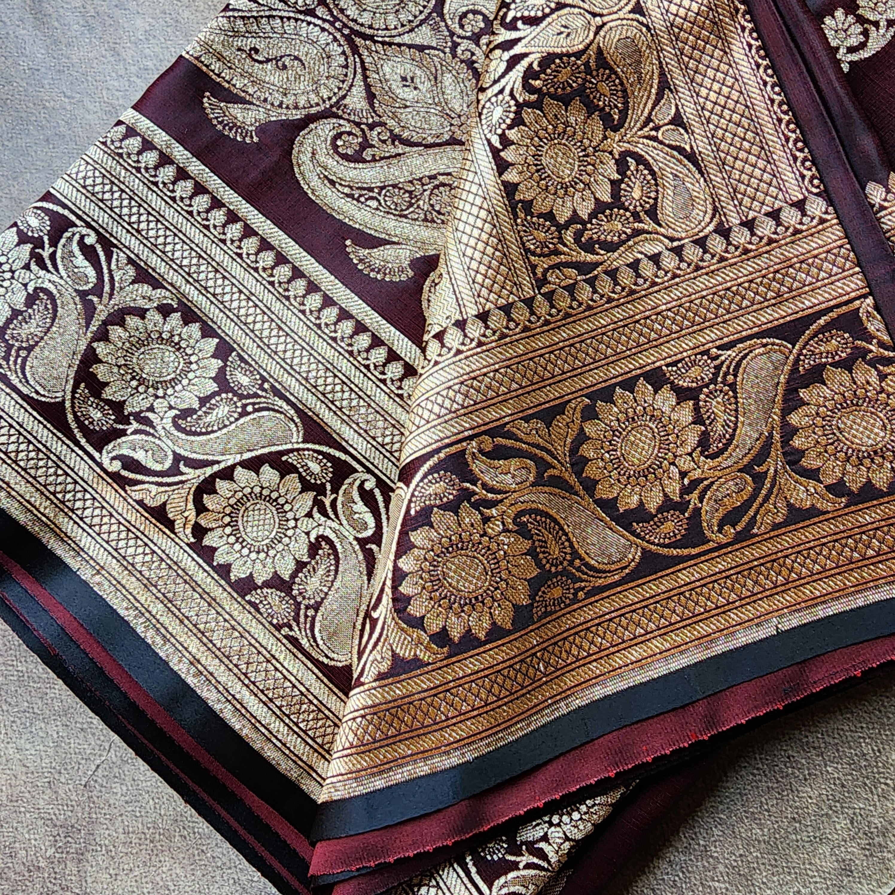 Coffee Brown Pure Banarasi Katan Silk Saree with light Gold Zari Weaving