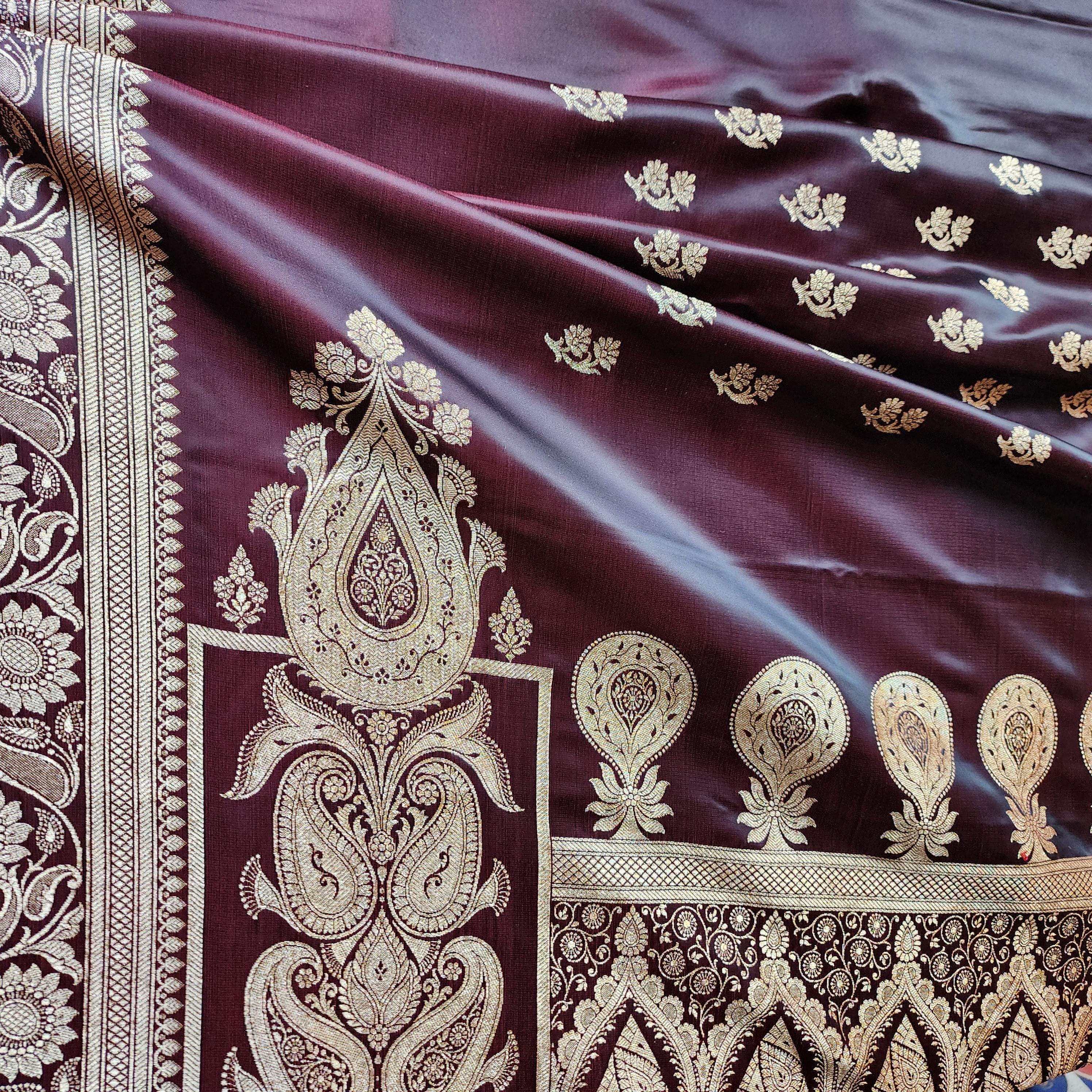 Coffee Brown Pure Banarasi Katan Silk Saree with light Gold Zari Weaving