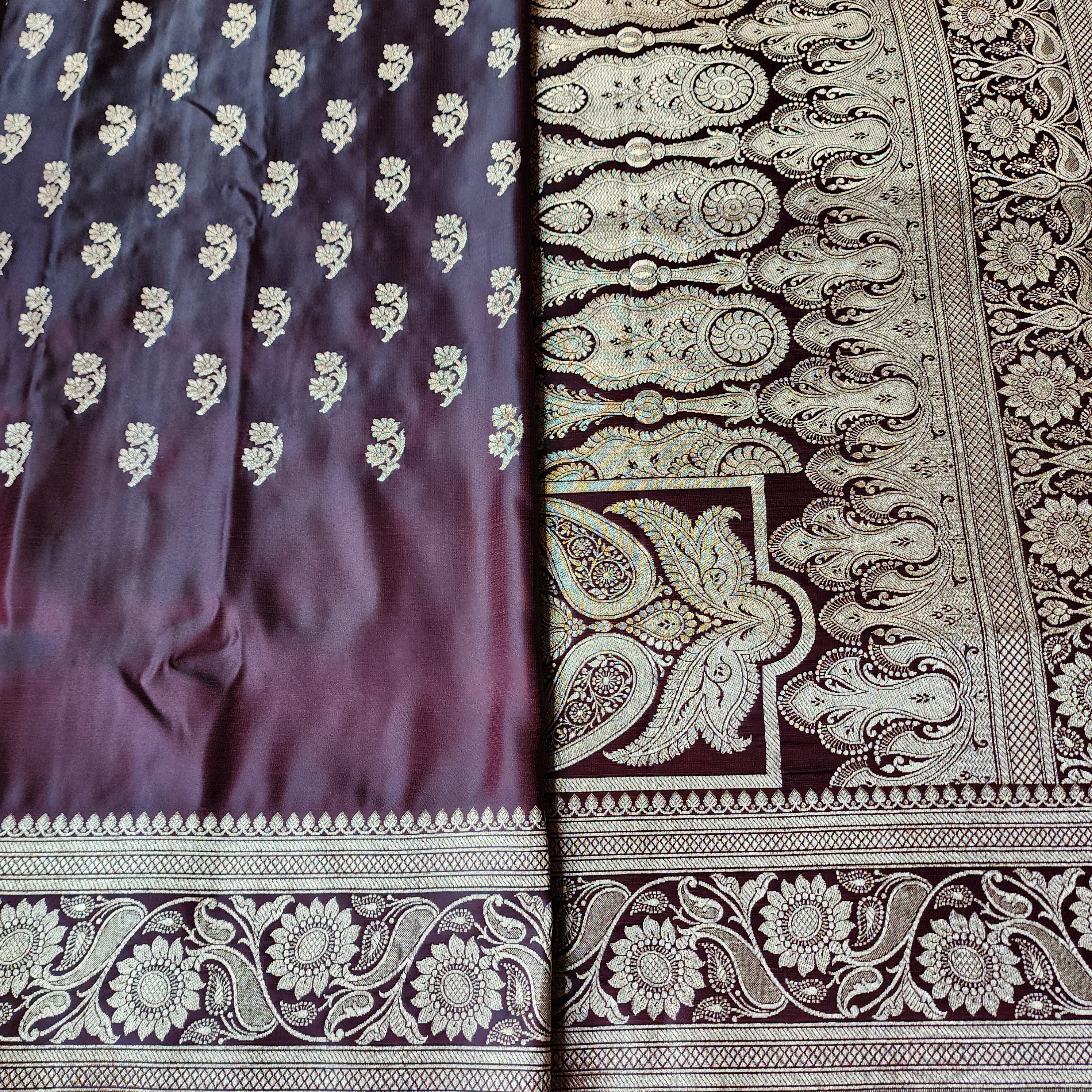 Coffee Brown Pure Banarasi Katan Silk Saree with light Gold Zari Weaving