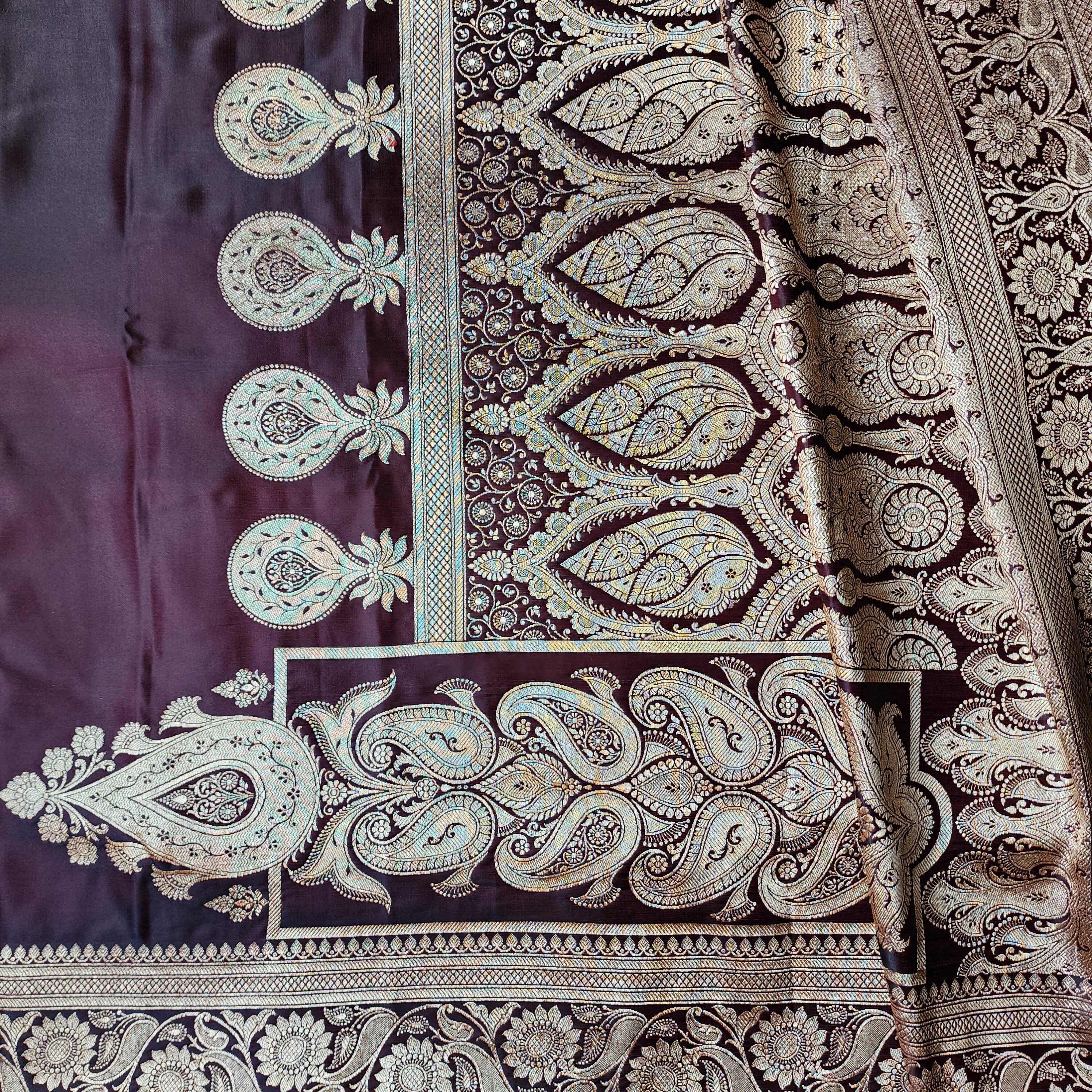 Coffee Brown Pure Banarasi Katan Silk Saree with light Gold Zari Weaving