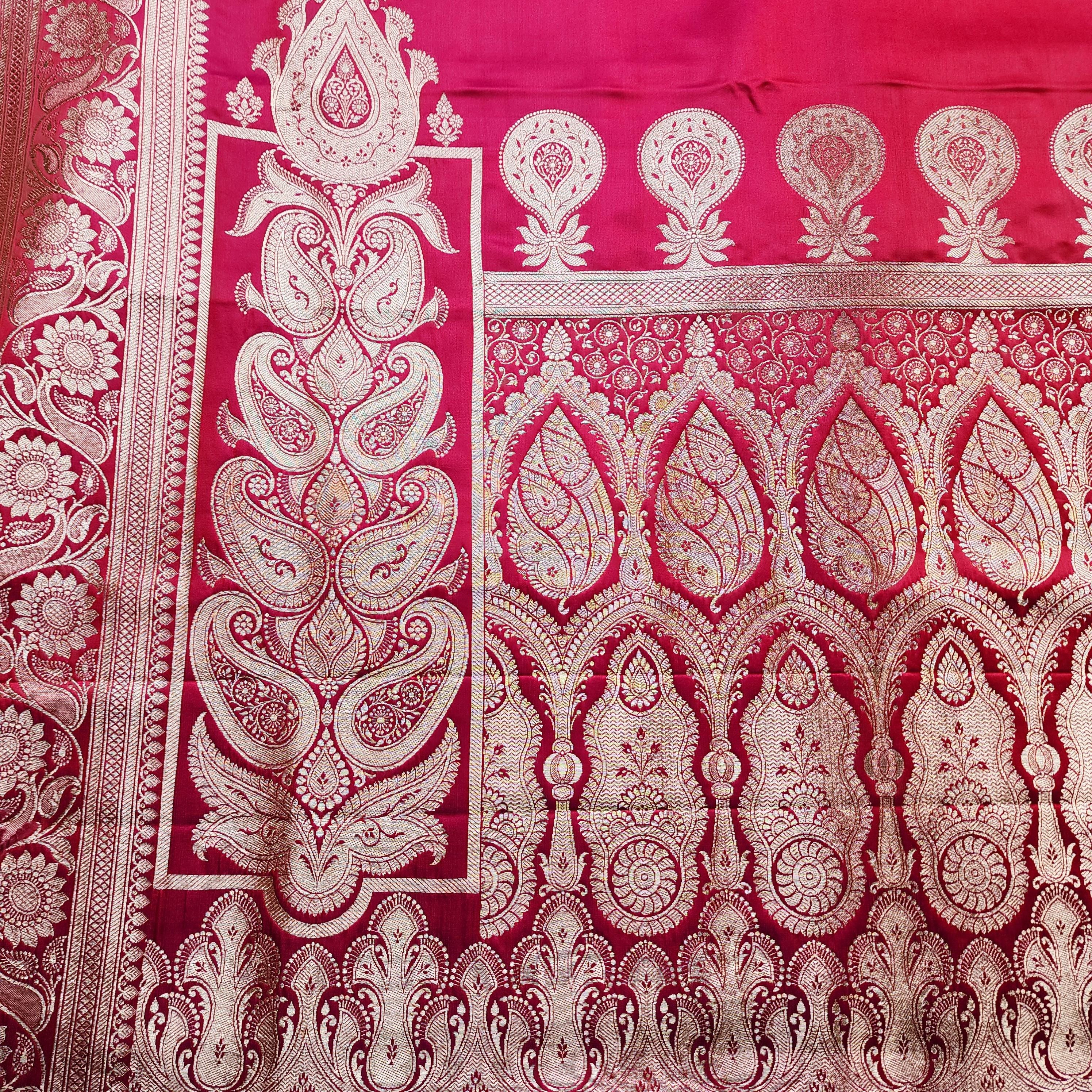 Bright Red Pure Banarasi Katan Silk Saree with light Gold Zari Weaving
