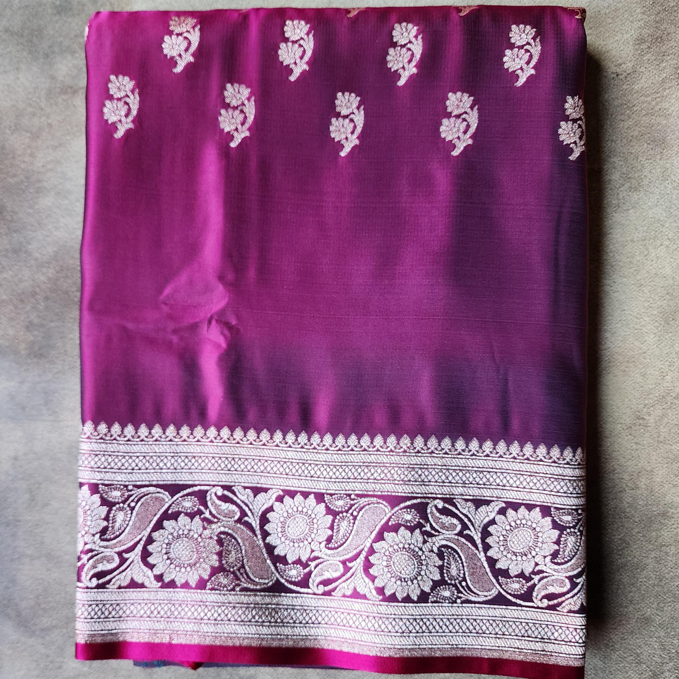 Hot Pink Pure Banarasi Katan Silk Saree with light Gold Zari Weaving