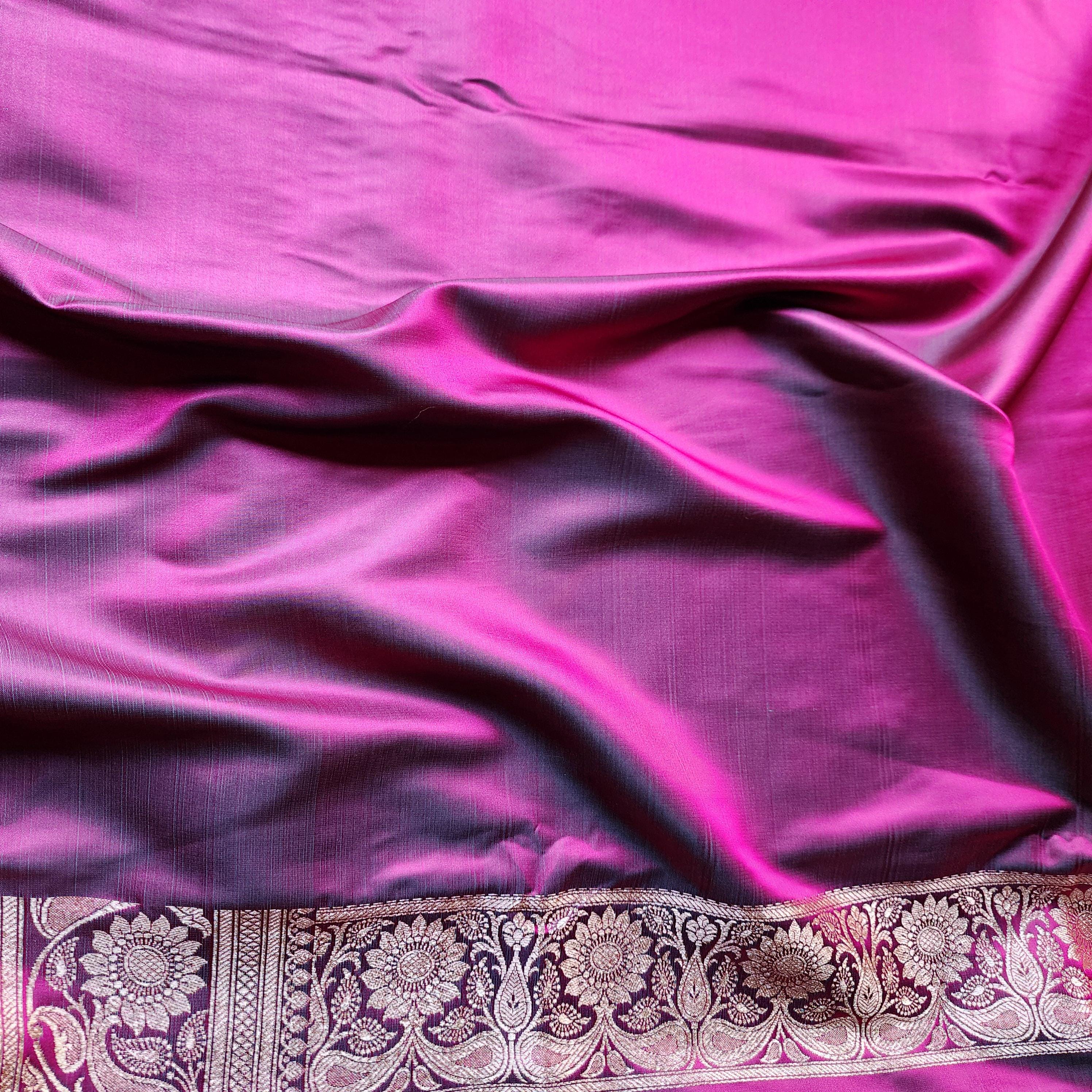 Hot Pink Pure Banarasi Katan Silk Saree with light Gold Zari Weaving