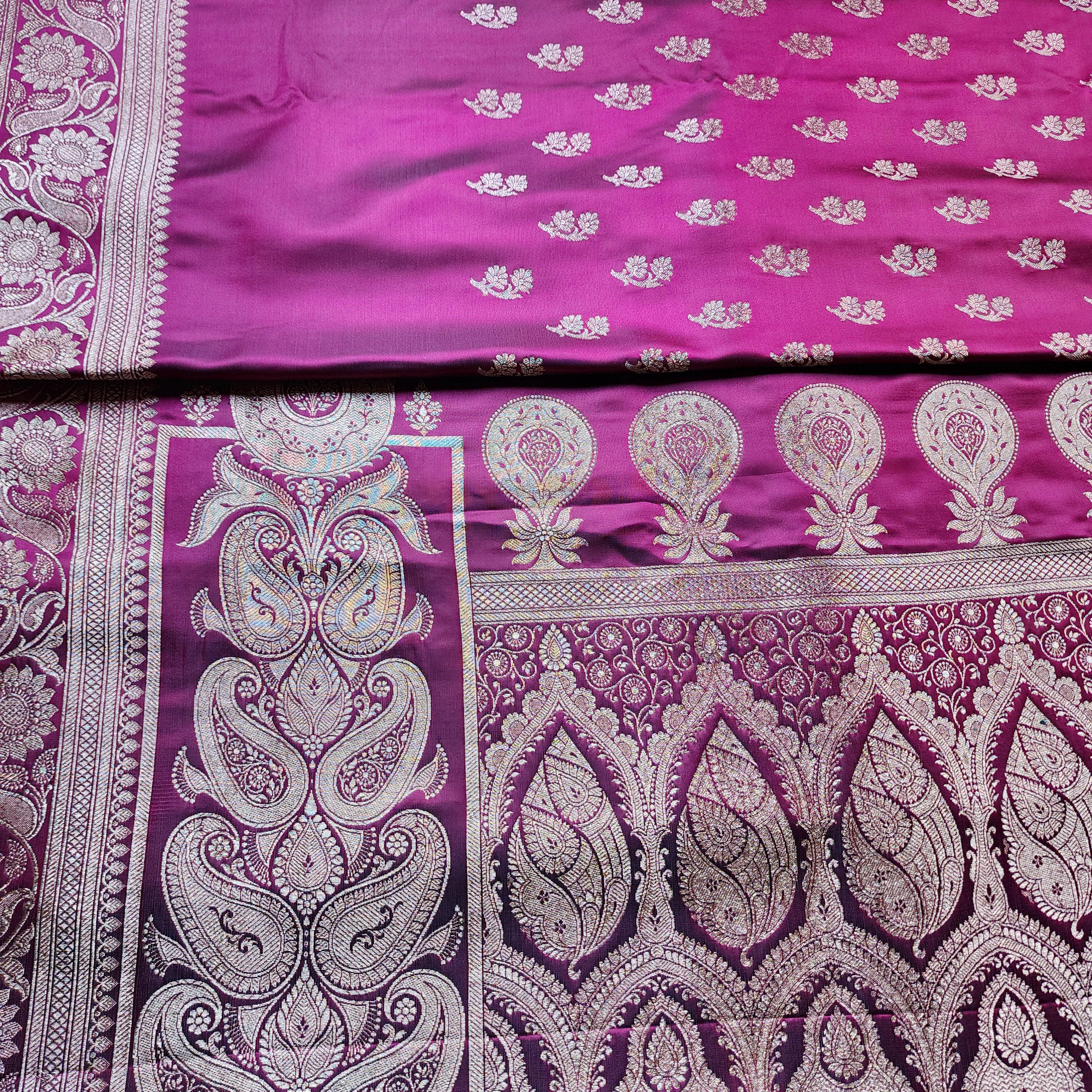 Hot Pink Pure Banarasi Katan Silk Saree with light Gold Zari Weaving