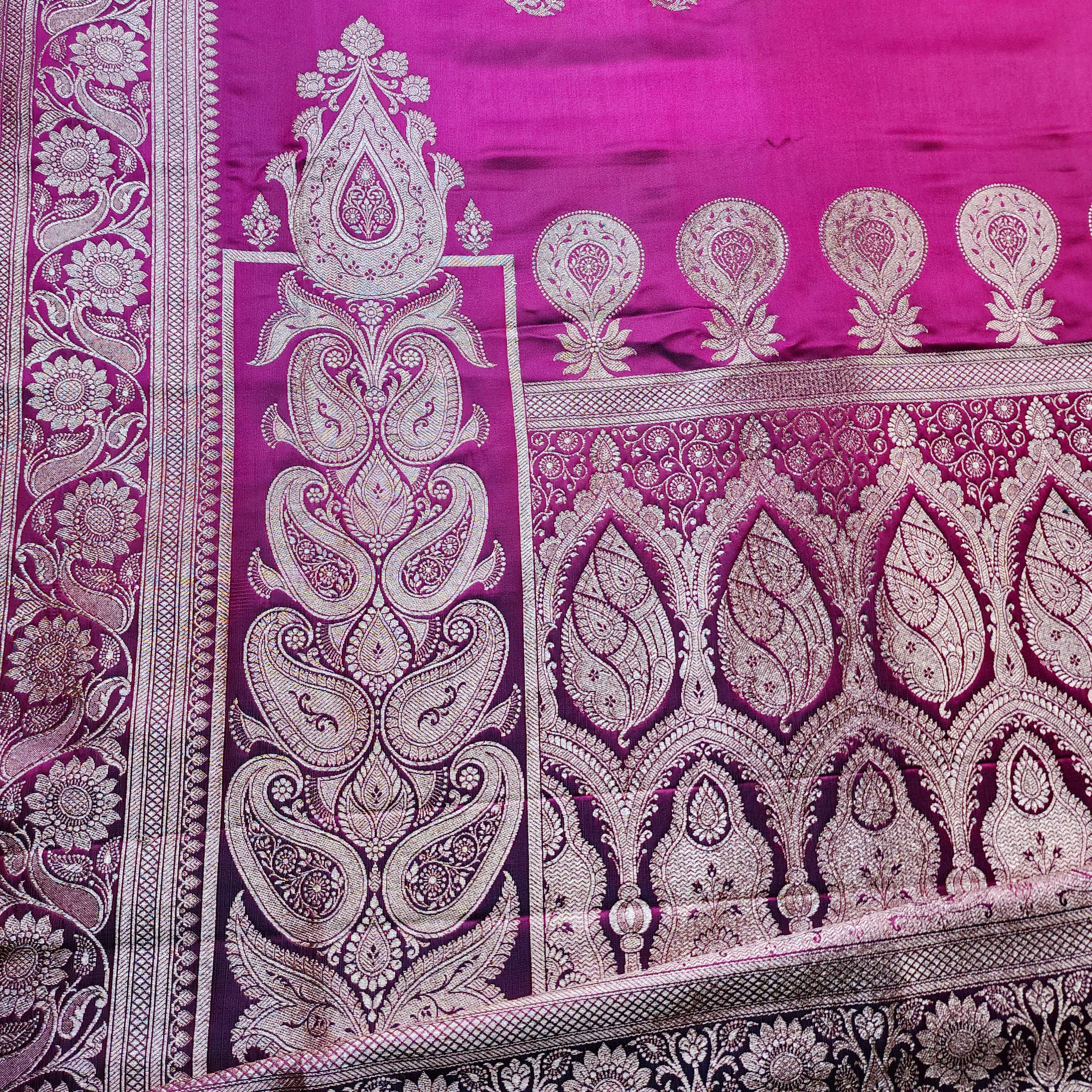 Hot Pink Pure Banarasi Katan Silk Saree with light Gold Zari Weaving