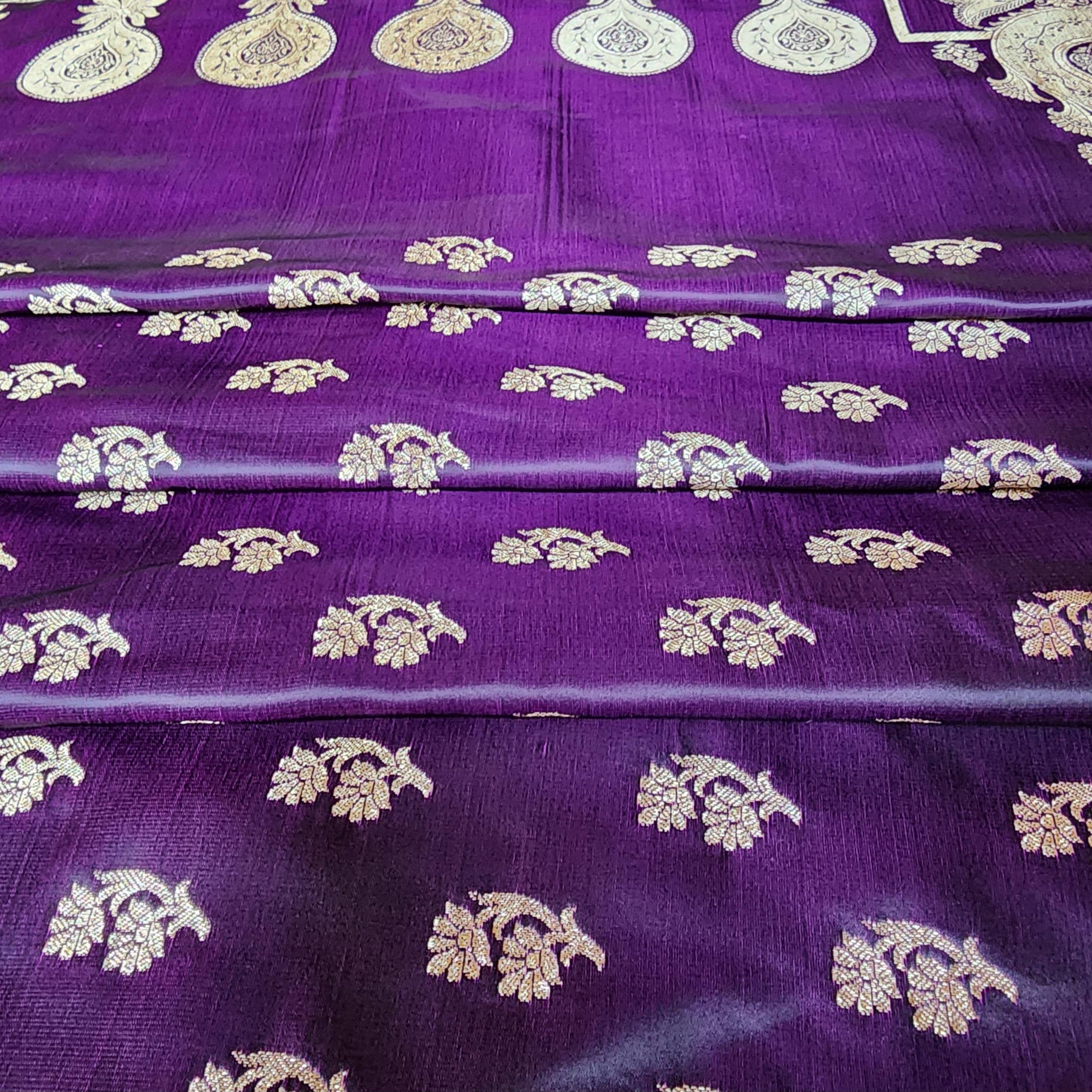 Plum Purple Pure Banarasi Katan Silk Saree with light Gold Zari Weaving
