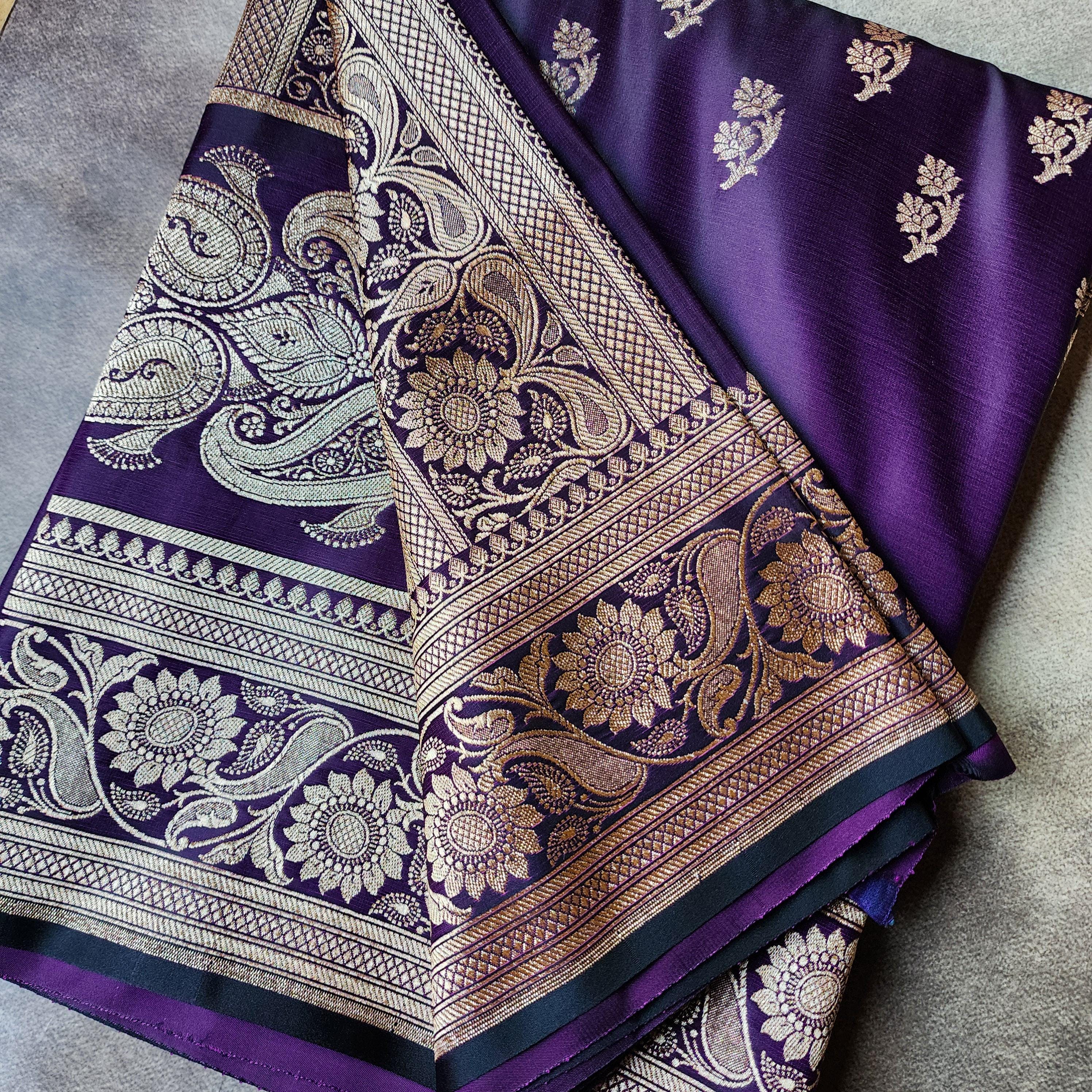 Plum Purple Pure Banarasi Katan Silk Saree with light Gold Zari Weaving