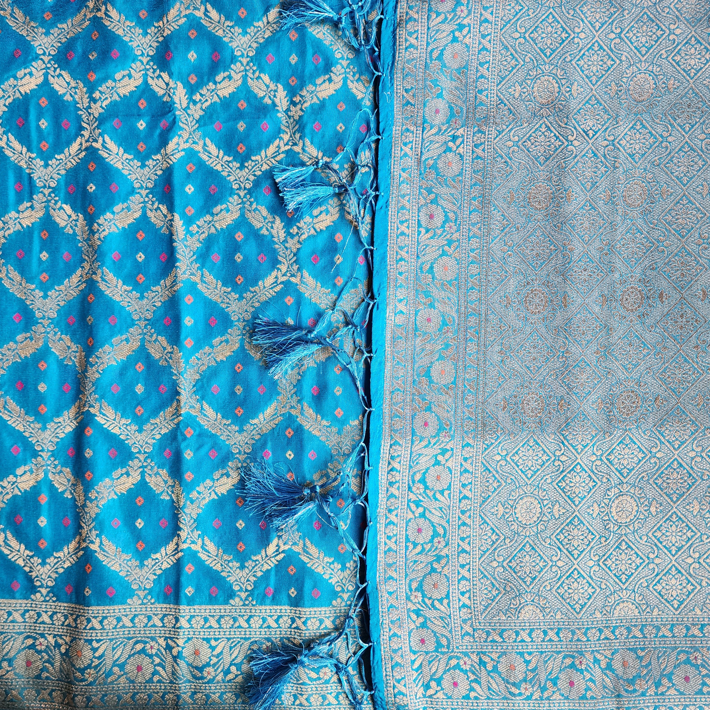 Sky Blue Bandhani Dupatta with Traditional Jaal