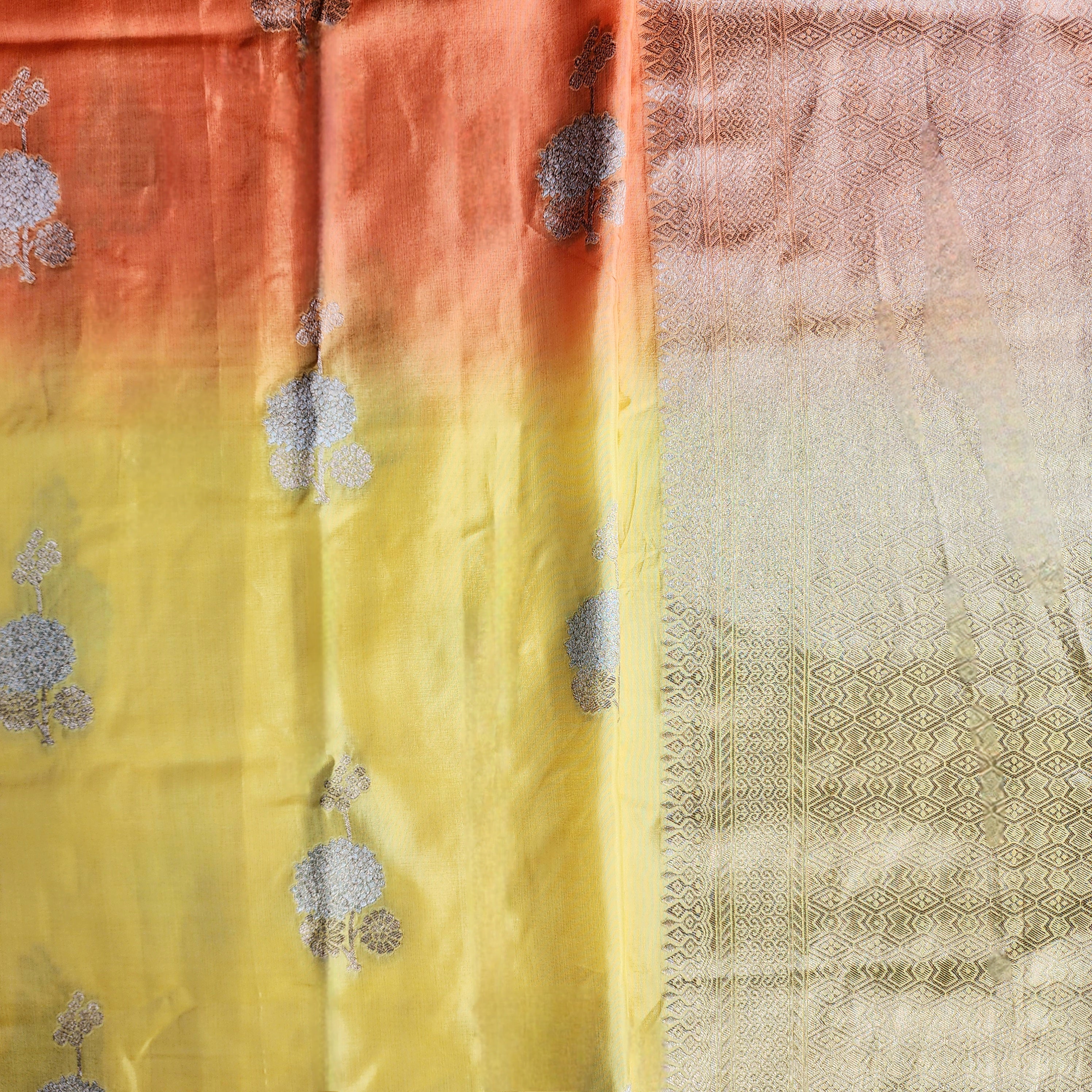 Sunrise Yellow Dupion Silk Saree with Orange Hues