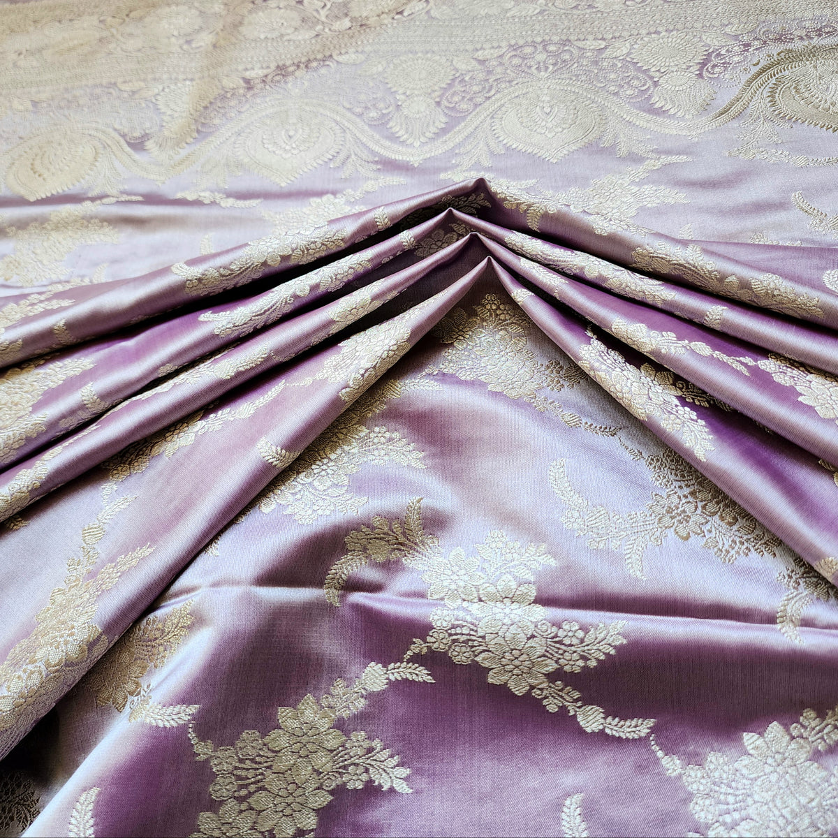 Dusty Lilac Banarasi Katan Silk Saree with Floral Vine Jaal