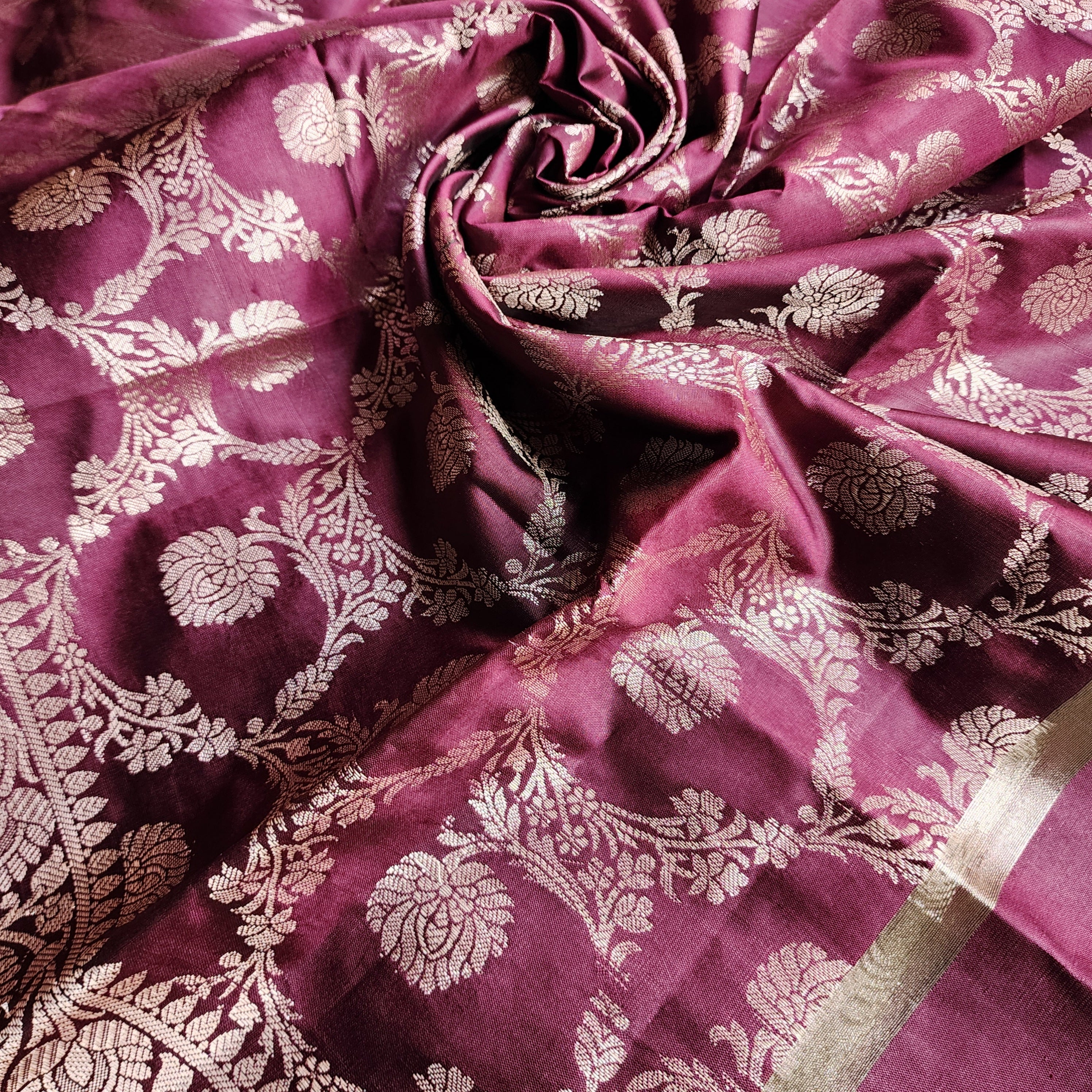 Plum Purple Semi Silk Zari Dupatta