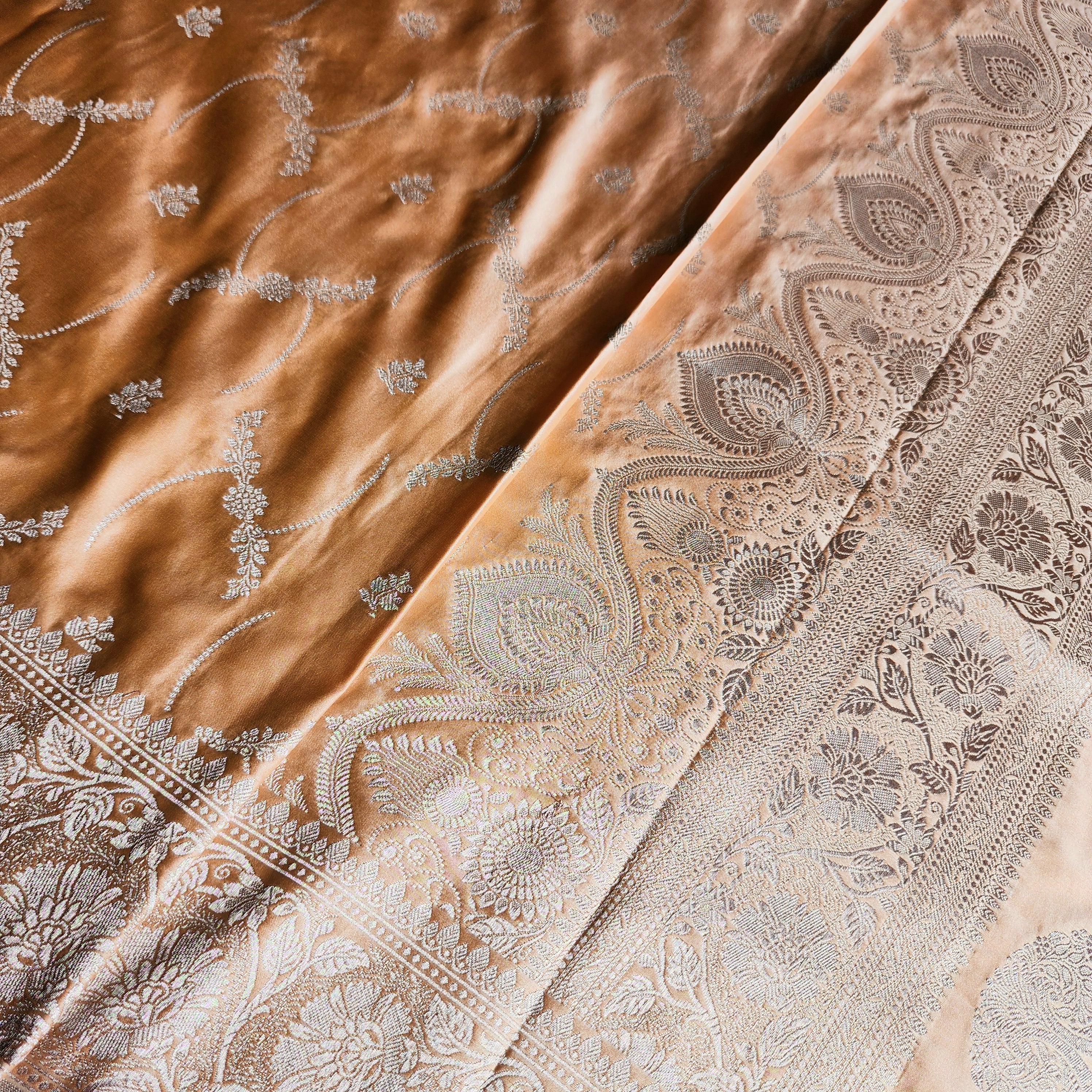 Pastel Beige Banarasi Katan Silk Saree with Light Gold Zari weaving