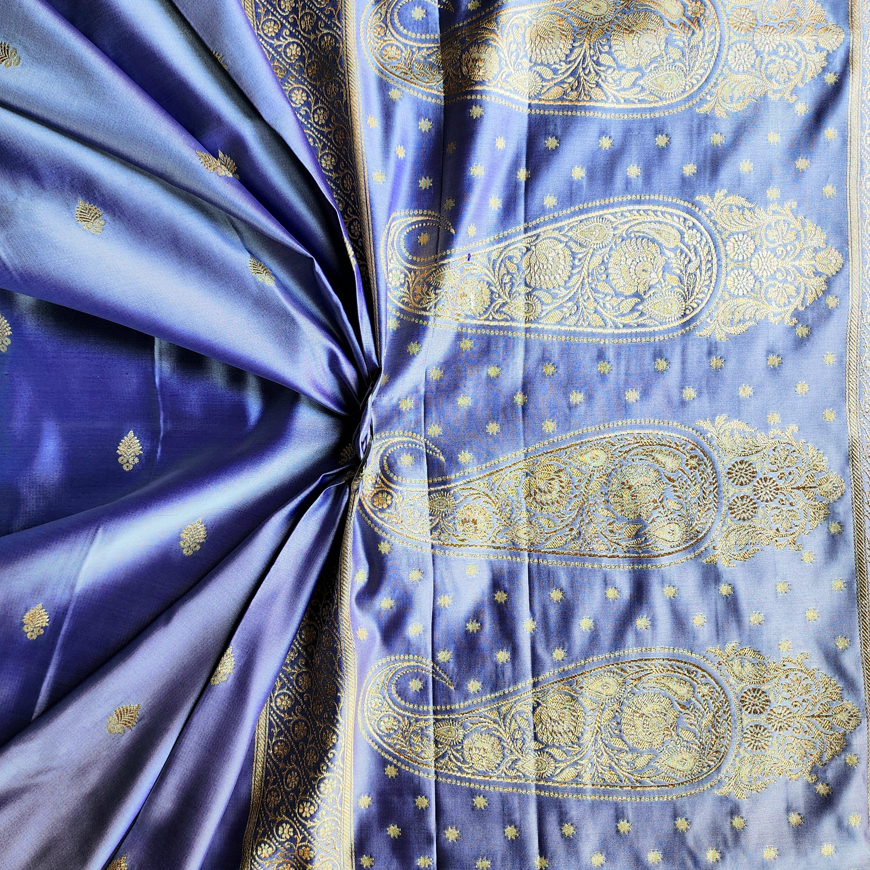 Pastel Purple Katan Silk Saree with Magenta Gold Zari Border