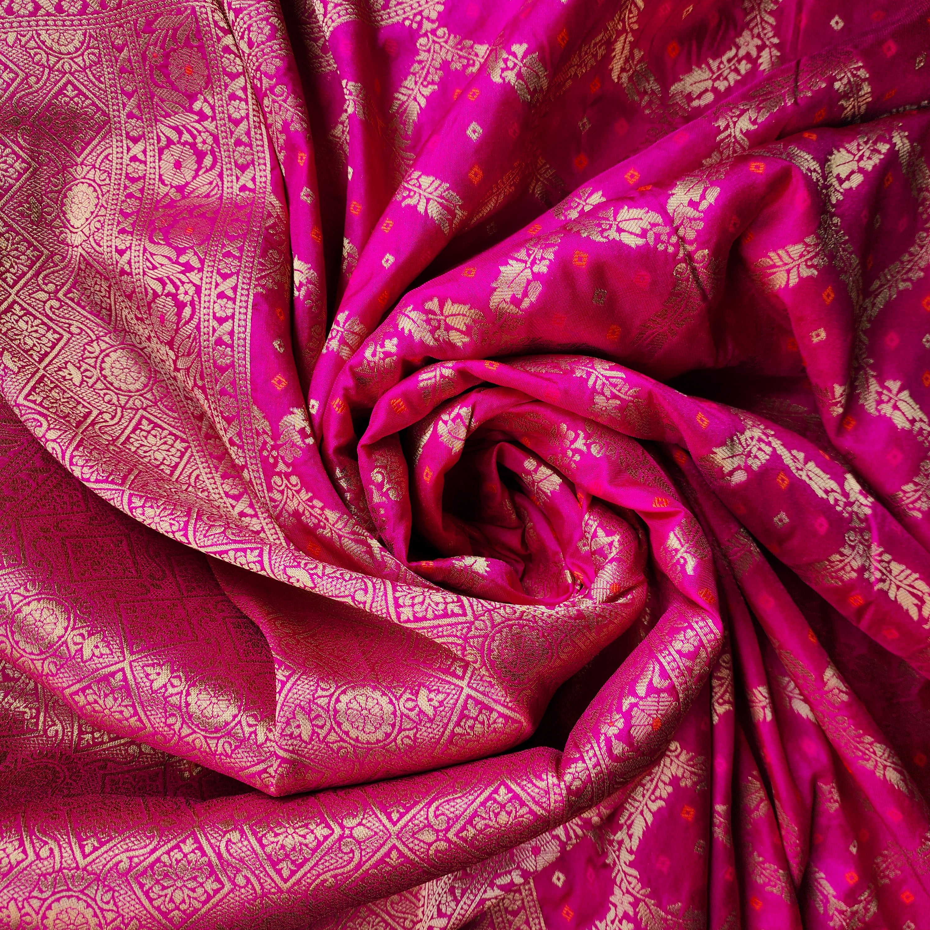 Fuchsia Pink Bandhani Dupatta with Traditional Jaal