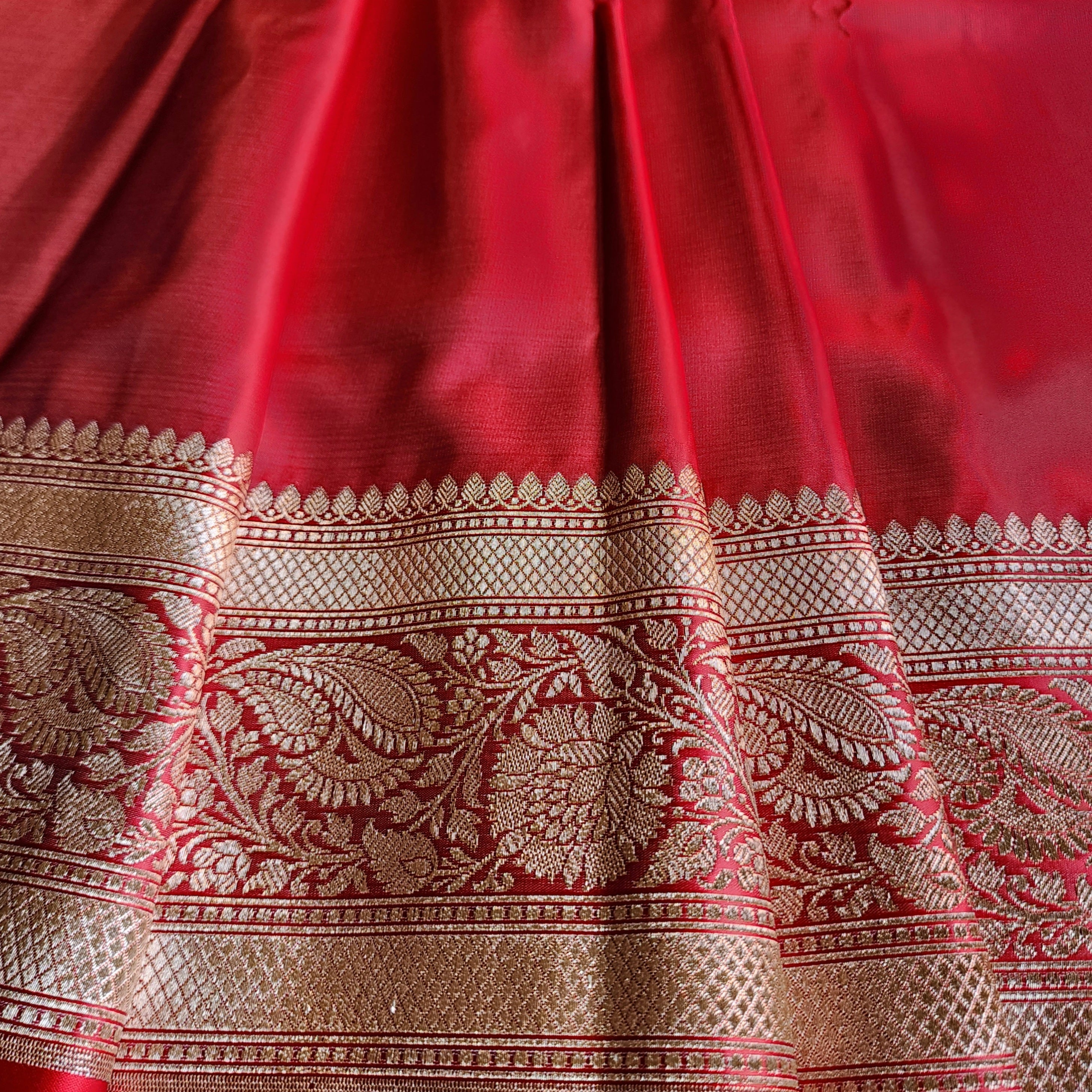 Rich Rose Pink Pure Banarasi Katan Silk Saree with light Gold Zari Weaving