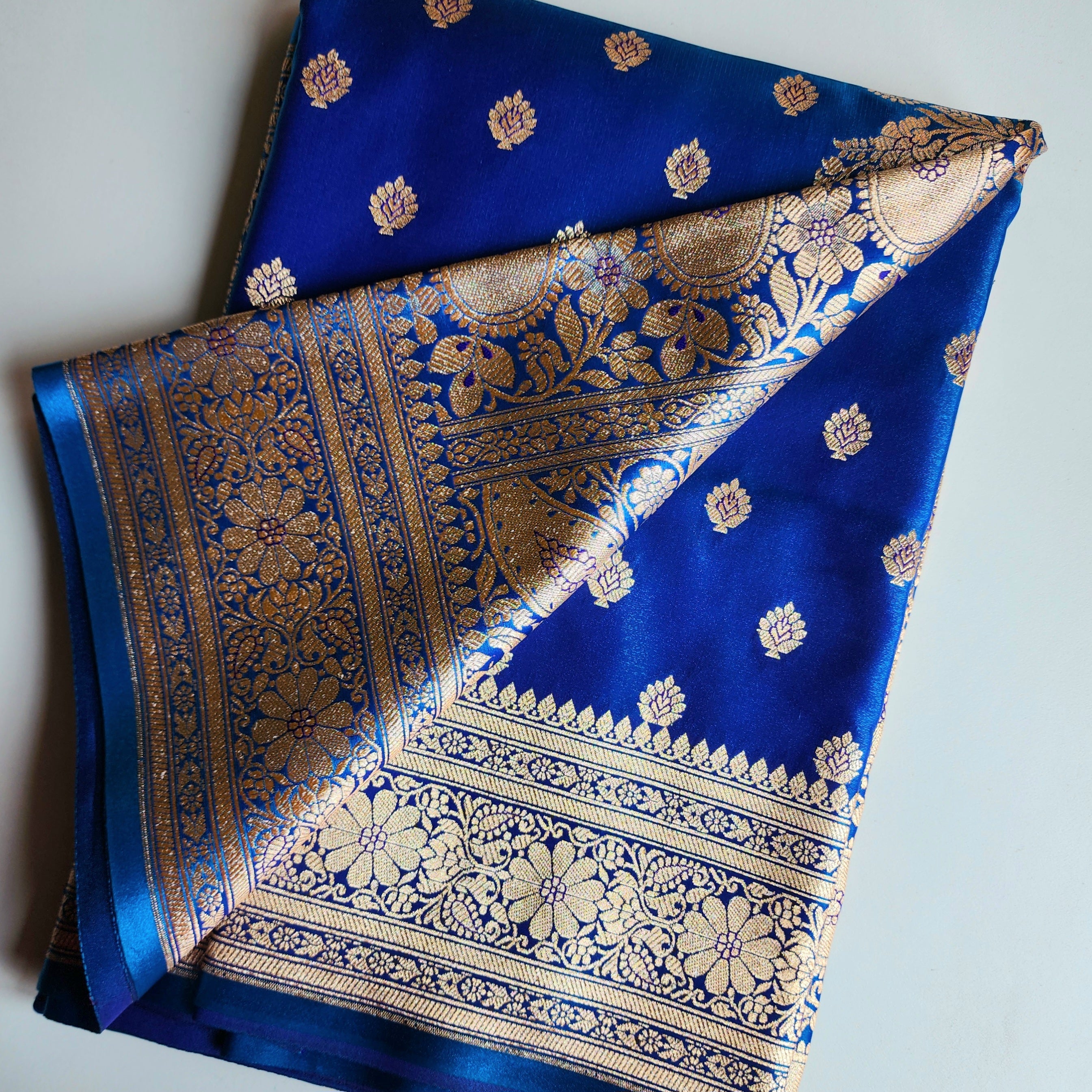 Royal Navy Blue Banarasi Silk Saree with Golden Zari Weave