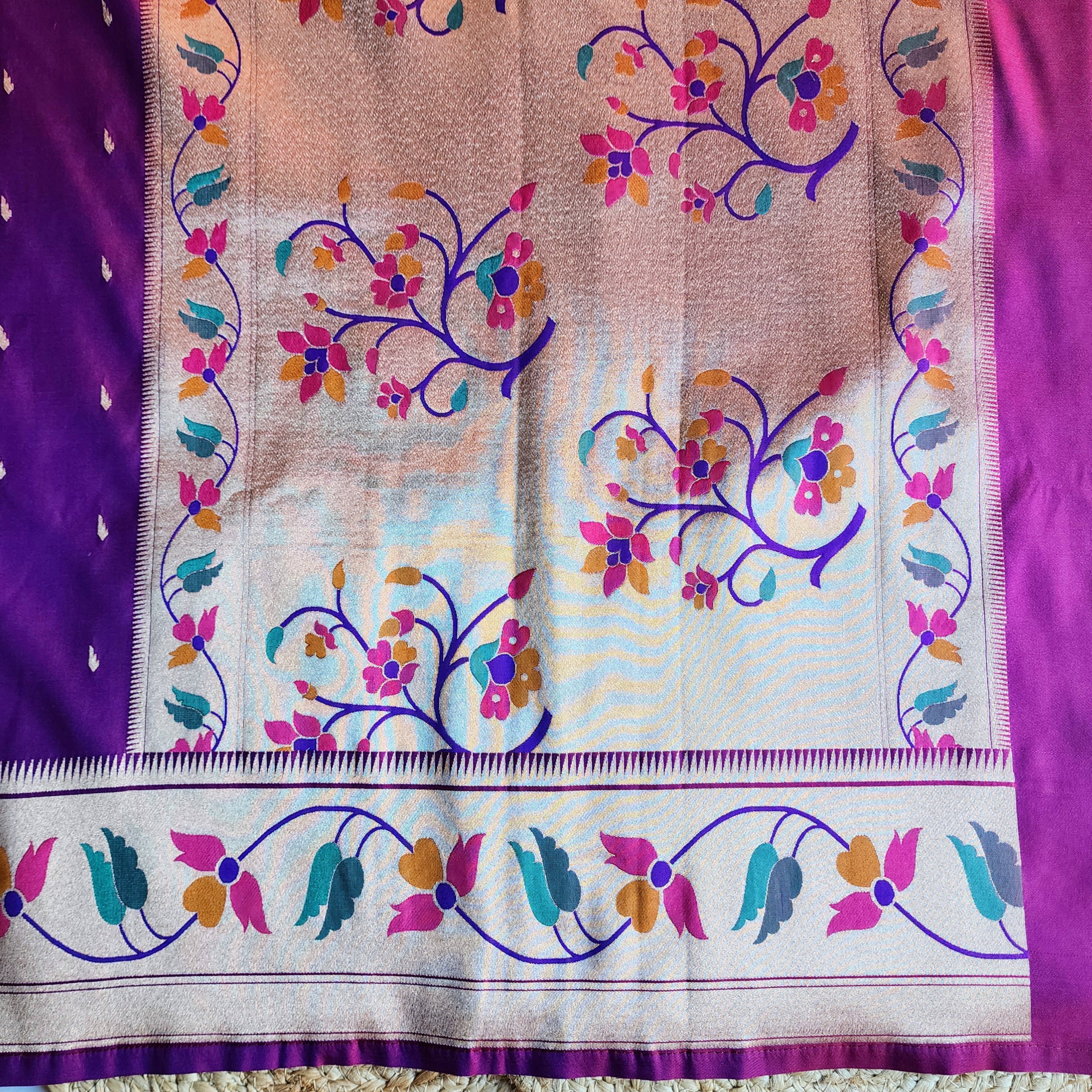 Raahi - Magenta Paithani Silk Saree with Stitched Blouse