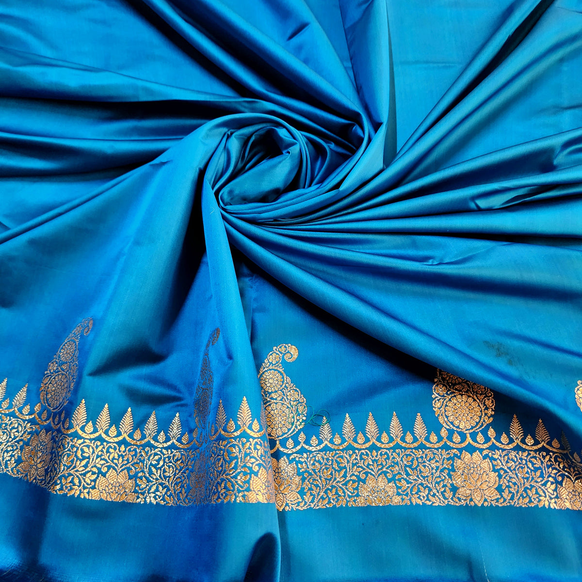Royal Blue Paisley Katan Silk Saree with Gold Zari
