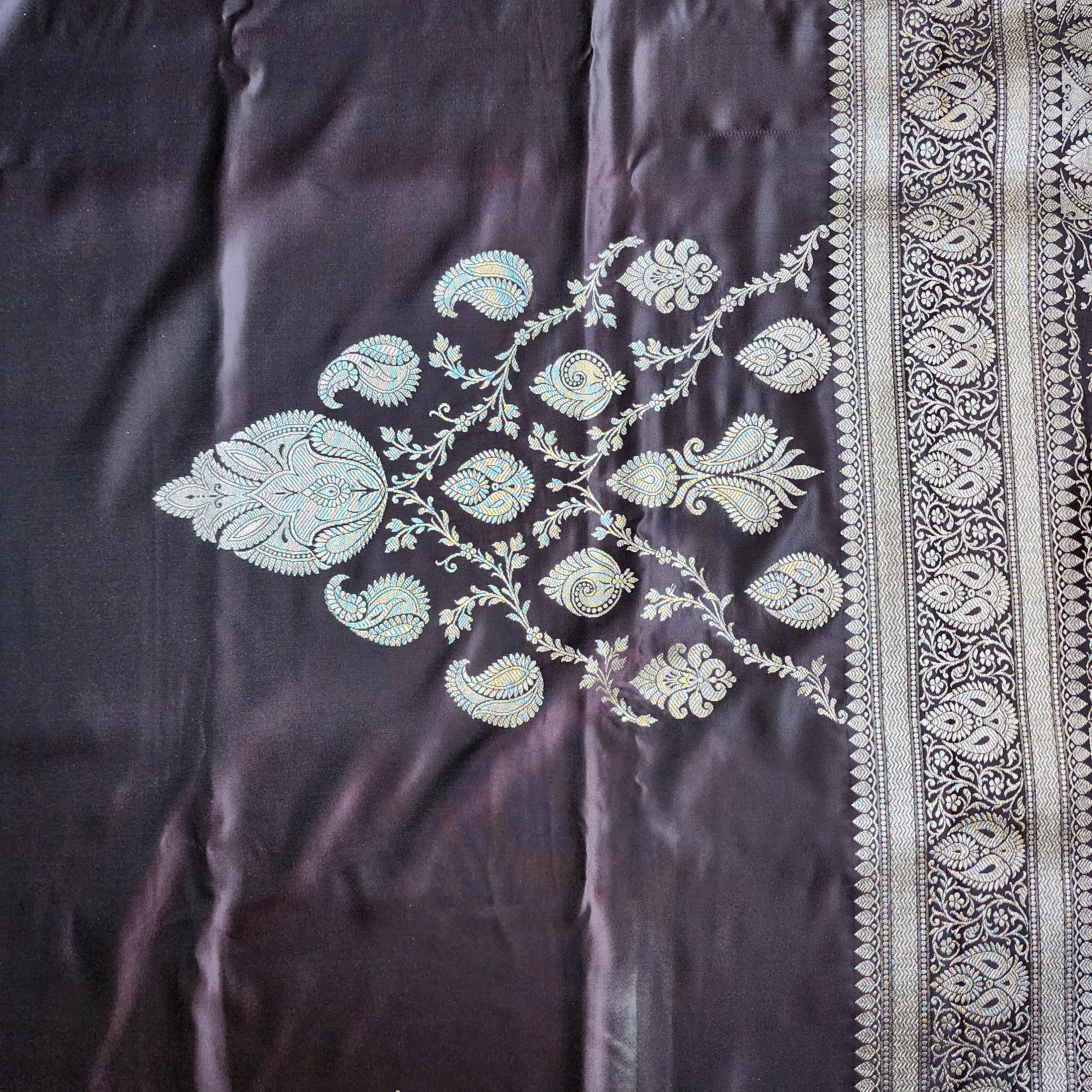 Mulberry Wine Pure Banarasi Katan Silk Saree with light Gold Zari Weaving